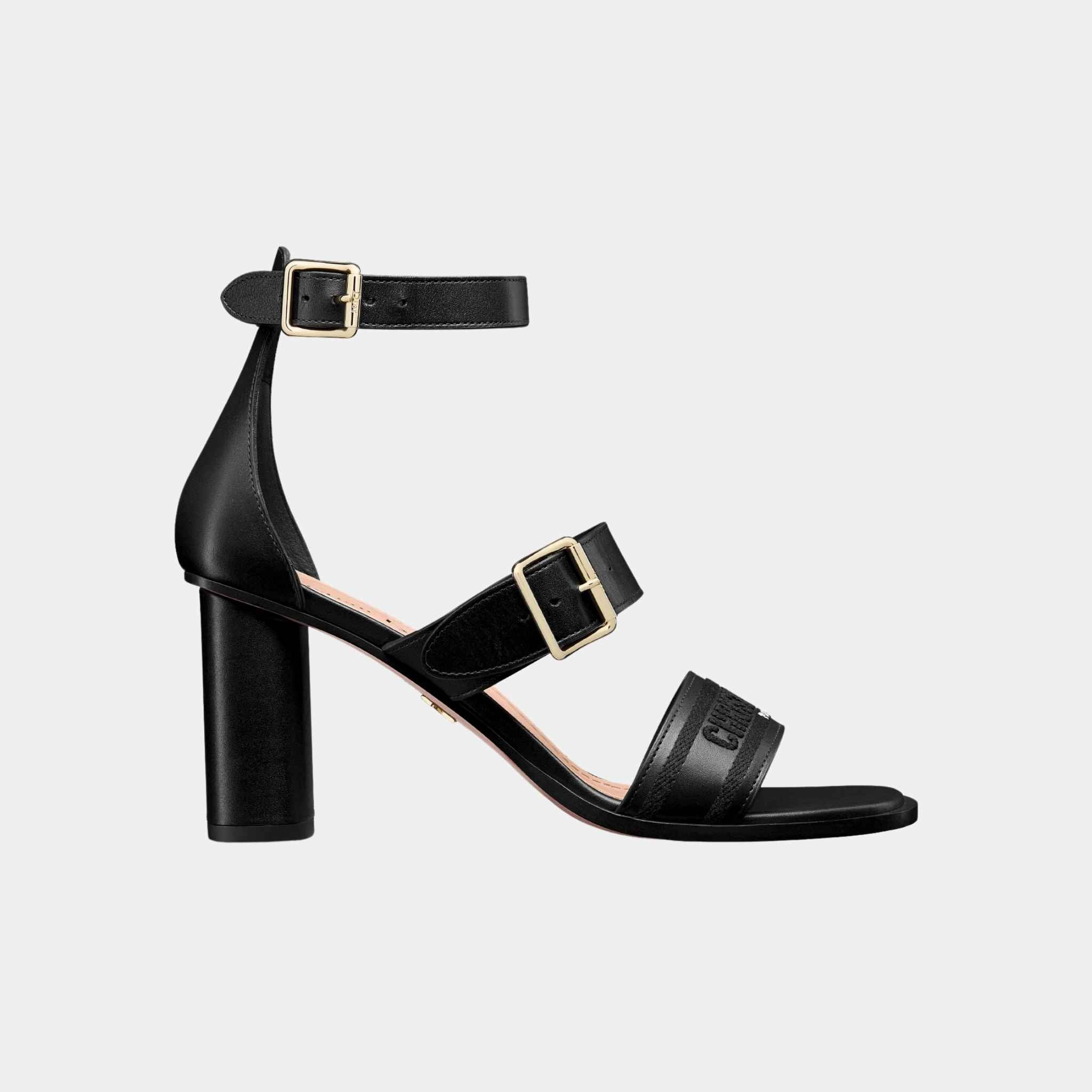 Dior Dway Heeled Sandal Black Calfskin And Cotton, Side