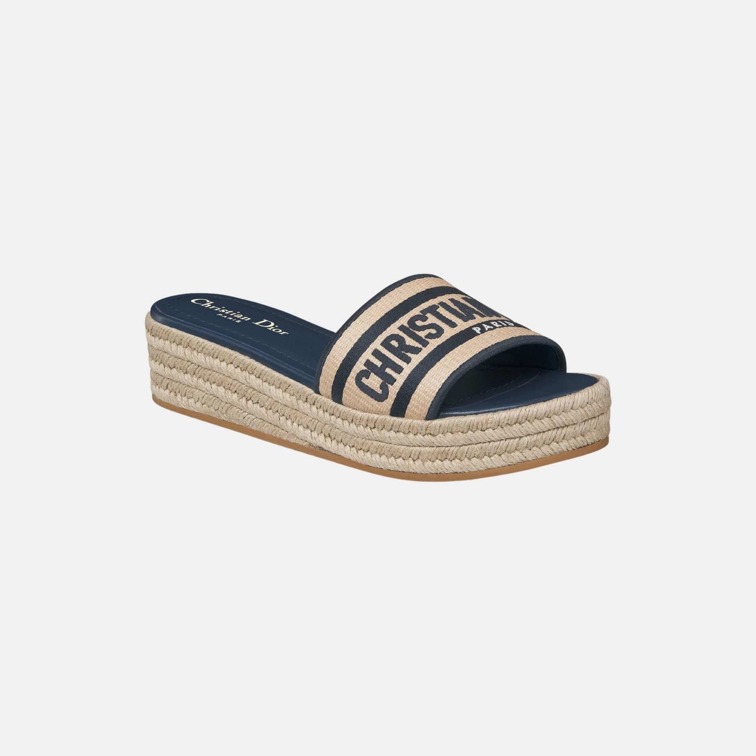 Dior Dway Platform Slide In Embroidered Cotton, Front