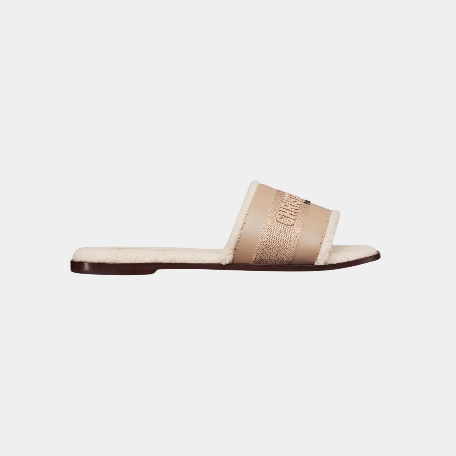 Dior Dway Slide Calfskin And Embroidered Cotton,Beige, Side