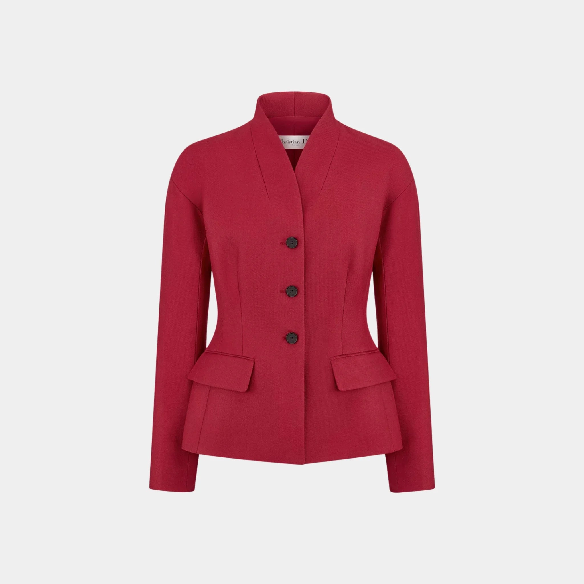 Dior Fitted Jacket In Virgin Wool And Silk Grain De Poudre, Red, Front