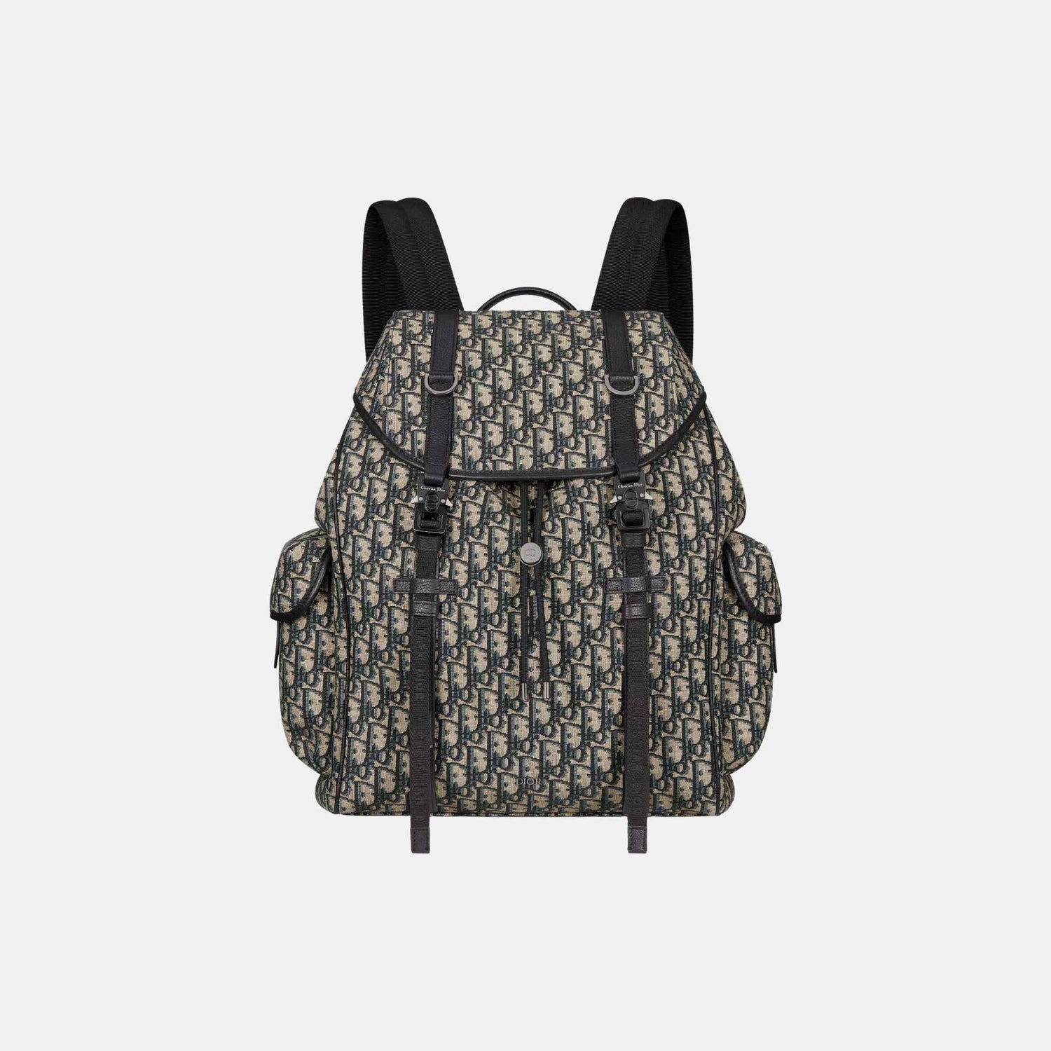 Dior Hit The Road Backpack With Flap In Oblique Jacquard And Calfskin, Beige, Front