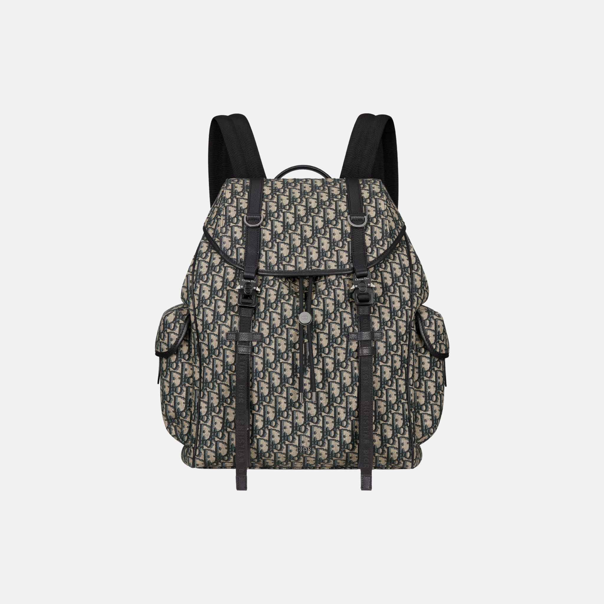 Dior Hit The Road Backpack With Flap In Oblique Jacquard And Calfskin, Beige, Front