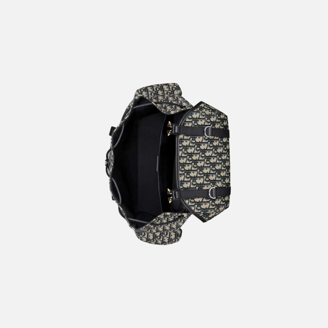 حقيبة ظهر Dior Hit The Road بغطاء من جلد العجل والجاكار، بيج، أسود، من الداخل