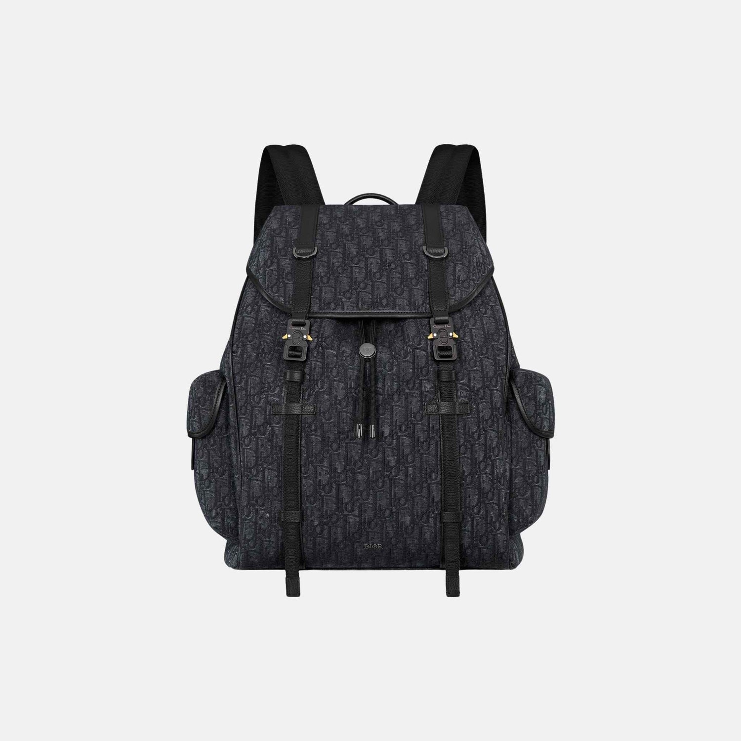 Dior Hit The Road Backpack With Flap In Oblique Jacquard And Calfskin, Black, Front