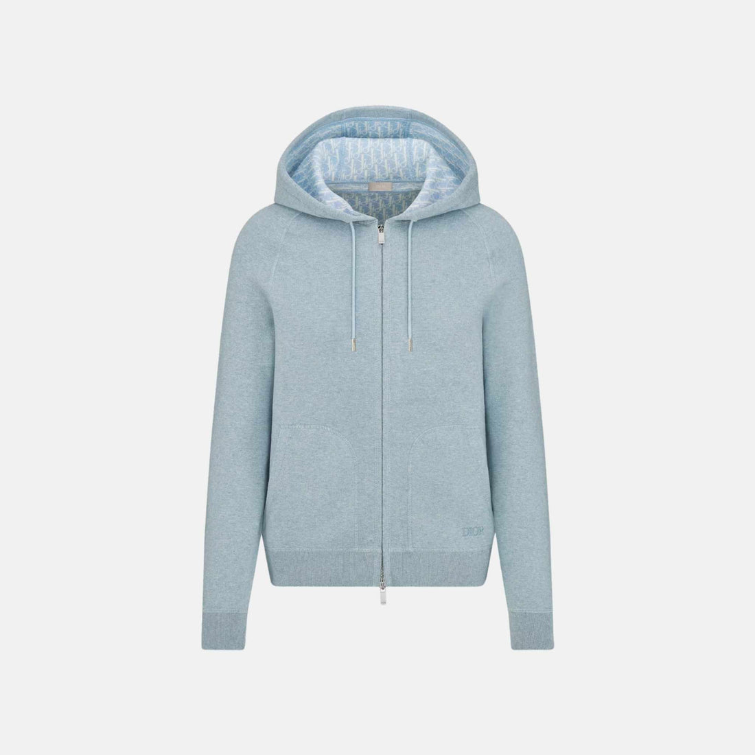 Dior Hooded Track Jacket In Cotton And Cashmere Knit, Blue, Front
