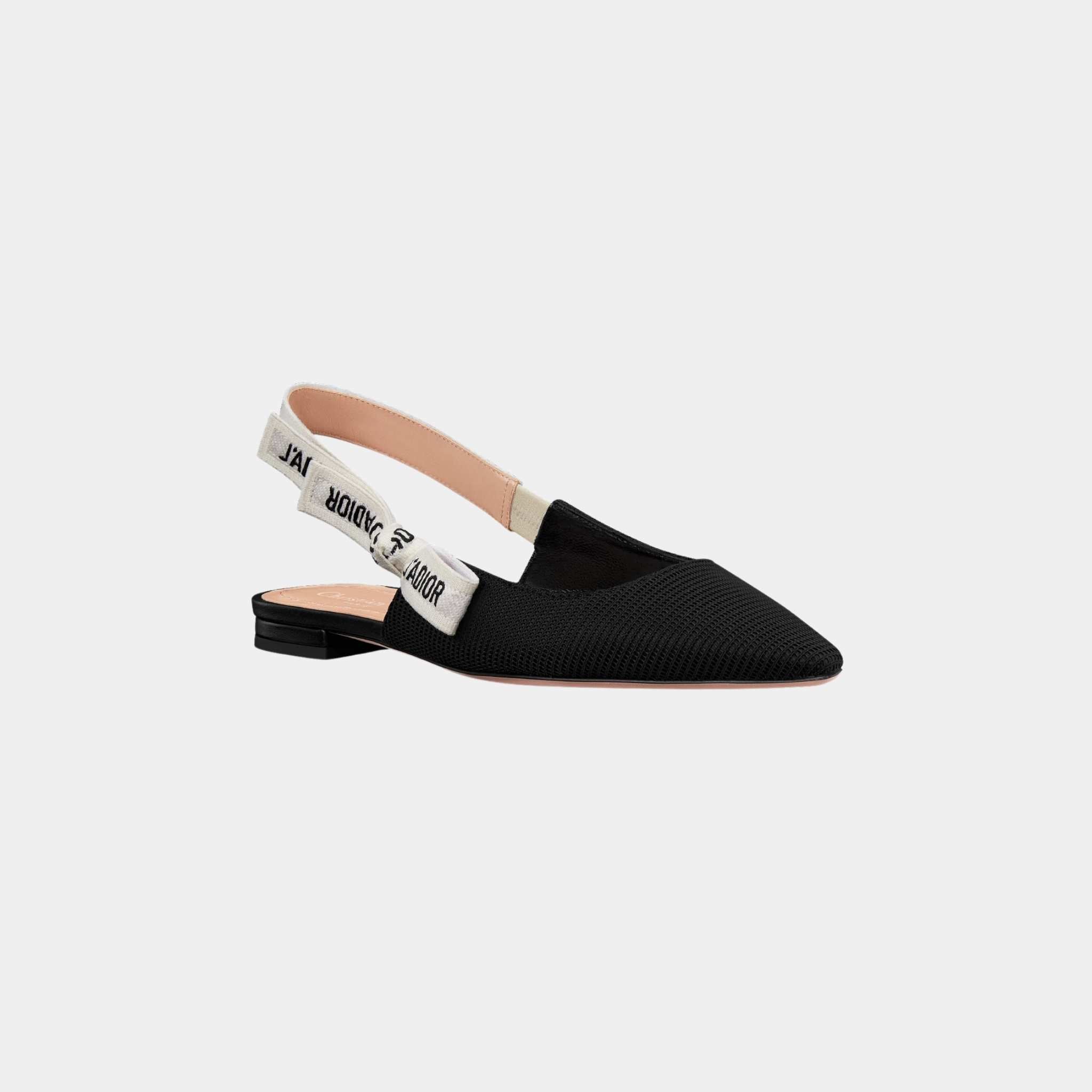 Dior JAdior Slingback Flat Black Technical Fabric, Side , Front