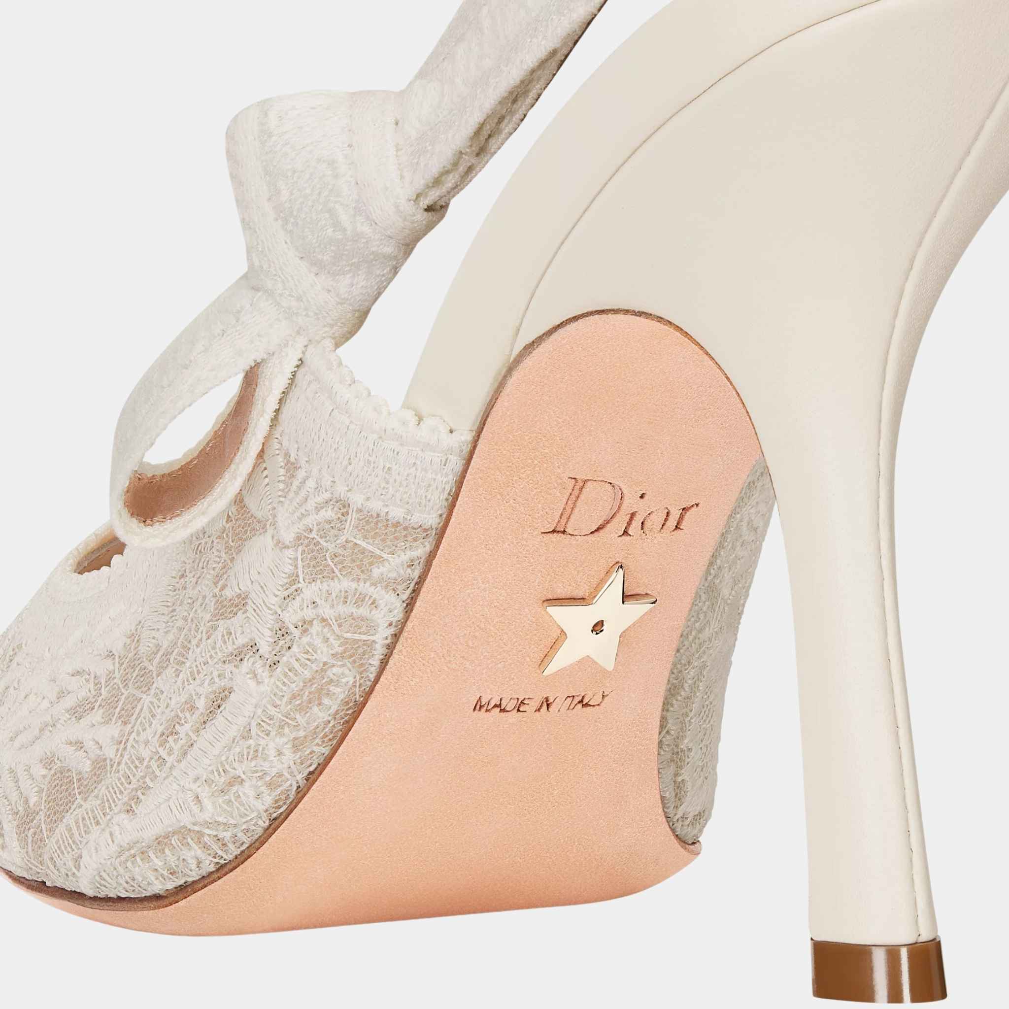 Dior JAdior Slingback Pump Heels Transparent Mesh Embroidered , Rear Closeup