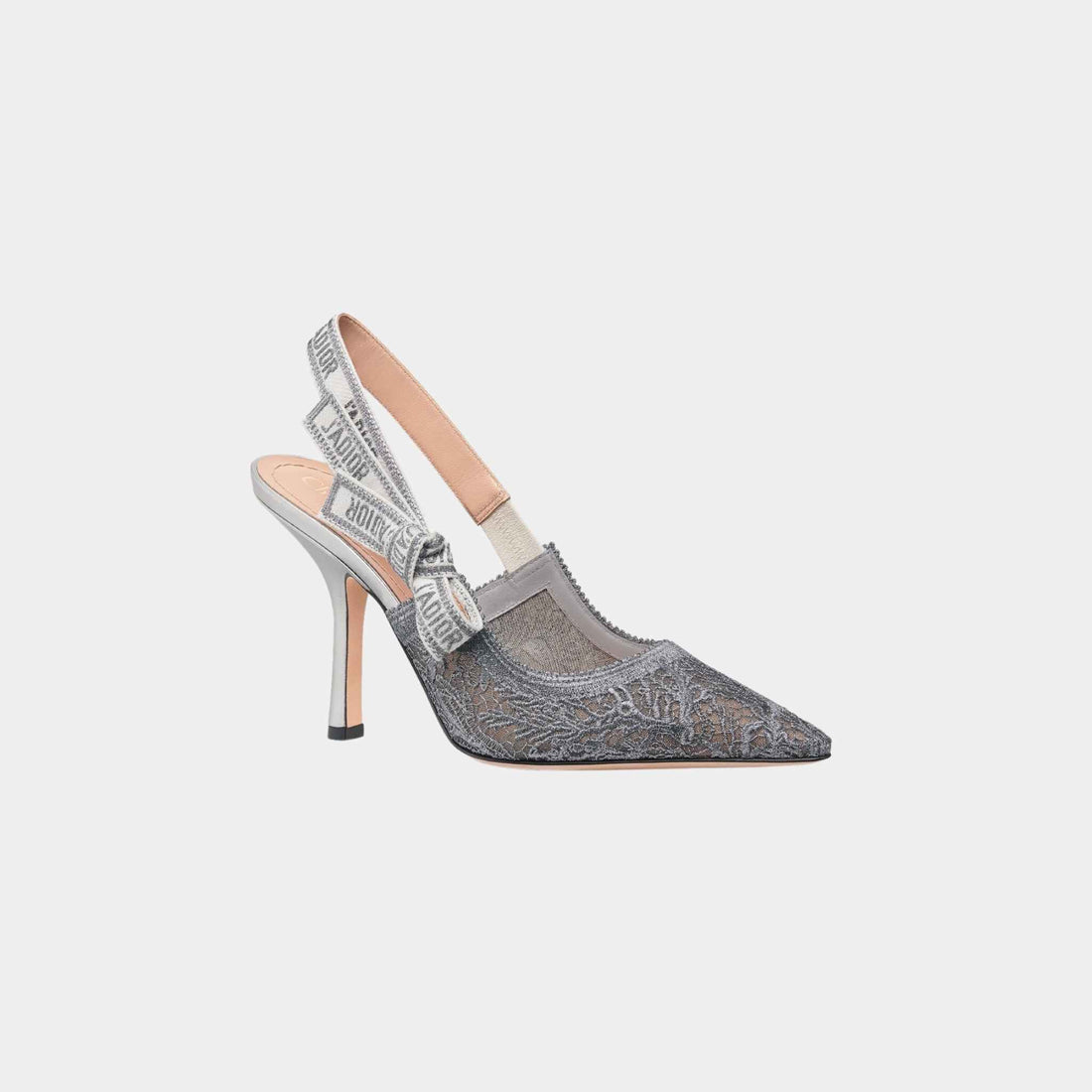 Dior JAdior Slingback Pump Heels Transparent Mesh with Silver Tone , Front and Side