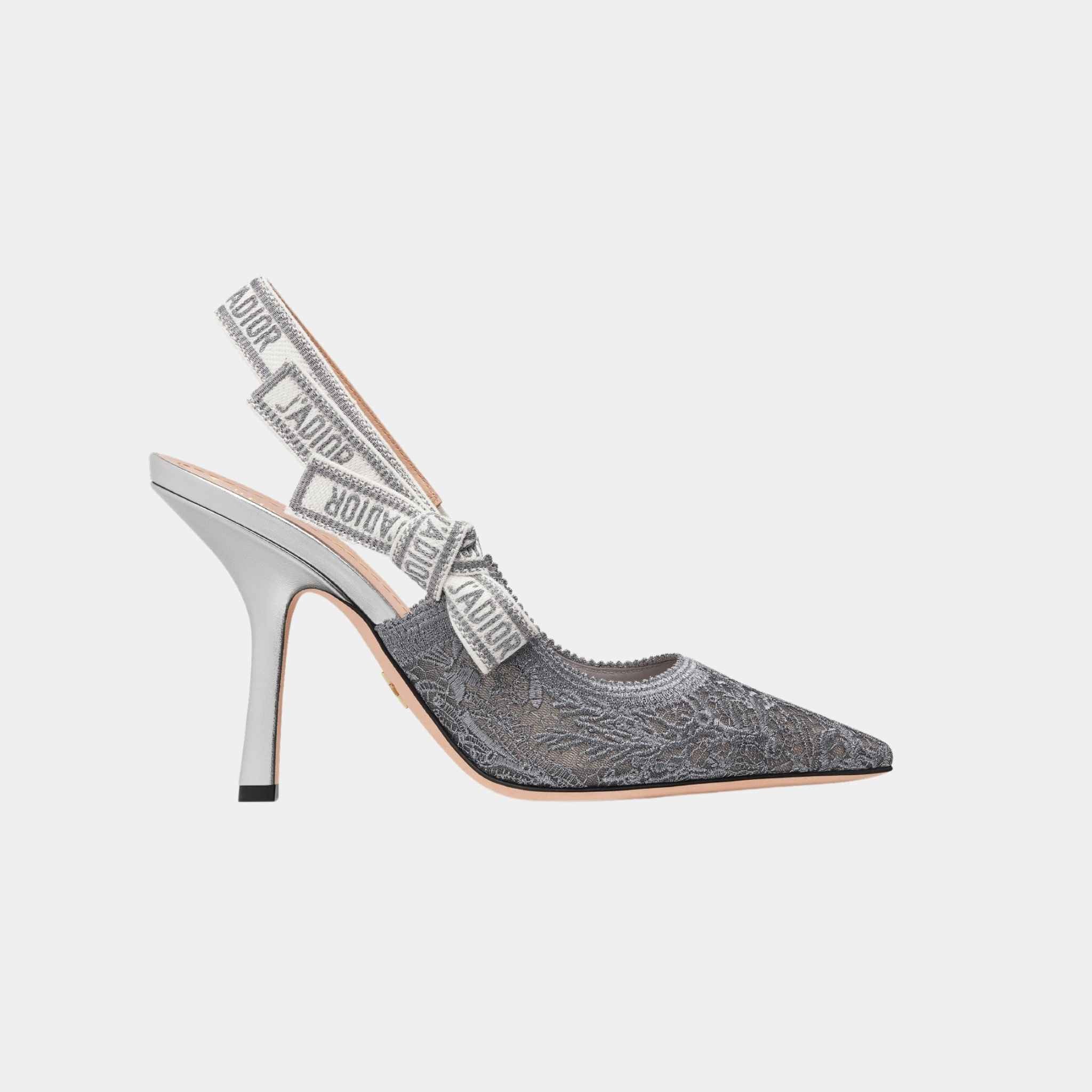 Dior JAdior Slingback Pump Heels Transparent Mesh with Silver Tone , Side 