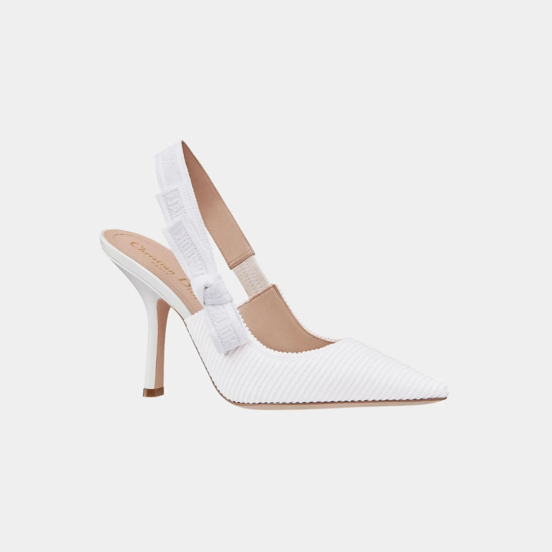 Dior J Adior Slingback Pumps مطرزة من القطن، بيضاء، من الأمام