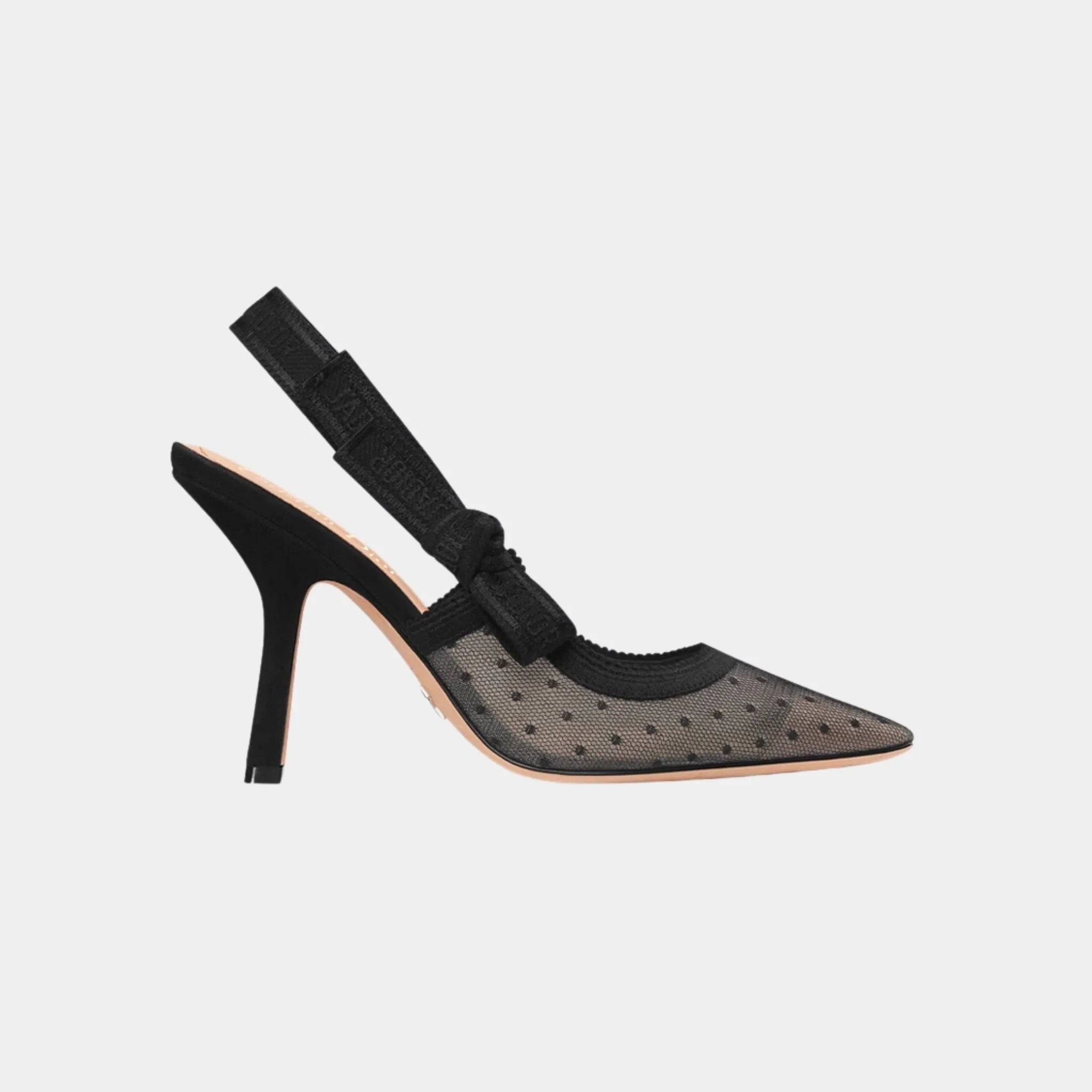 Dior J Adior Slingback Pumps Transparent Mesh and Black Plumetis, Black, Side