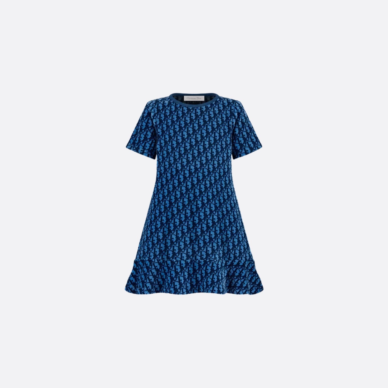 Dior Kids A-Line Dress Blue Dior Oblique Velvet Jacquard, Front