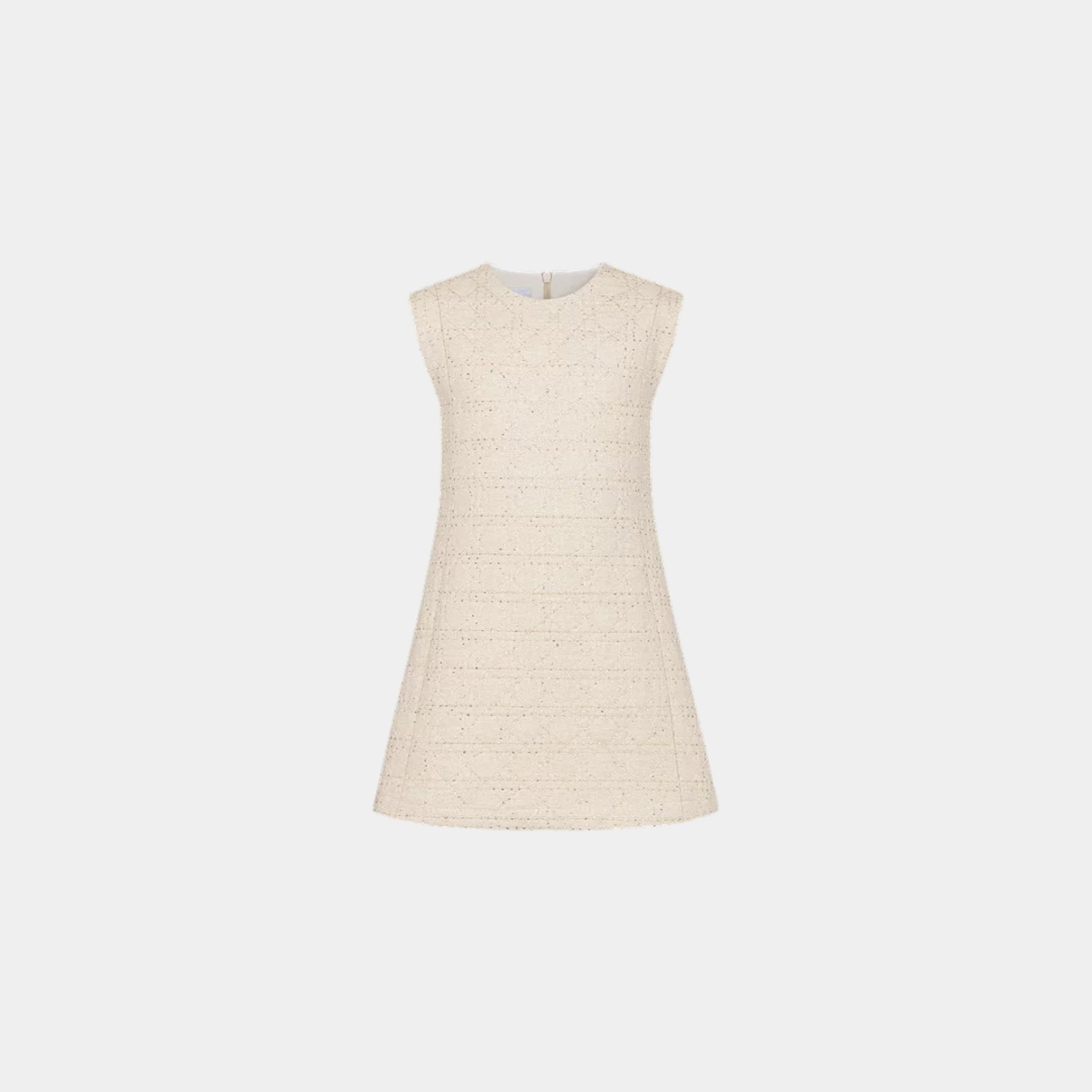 Dior Kids A-Line Dress Ivory Cotton Tweed with Gold-Tone Cannage, Front