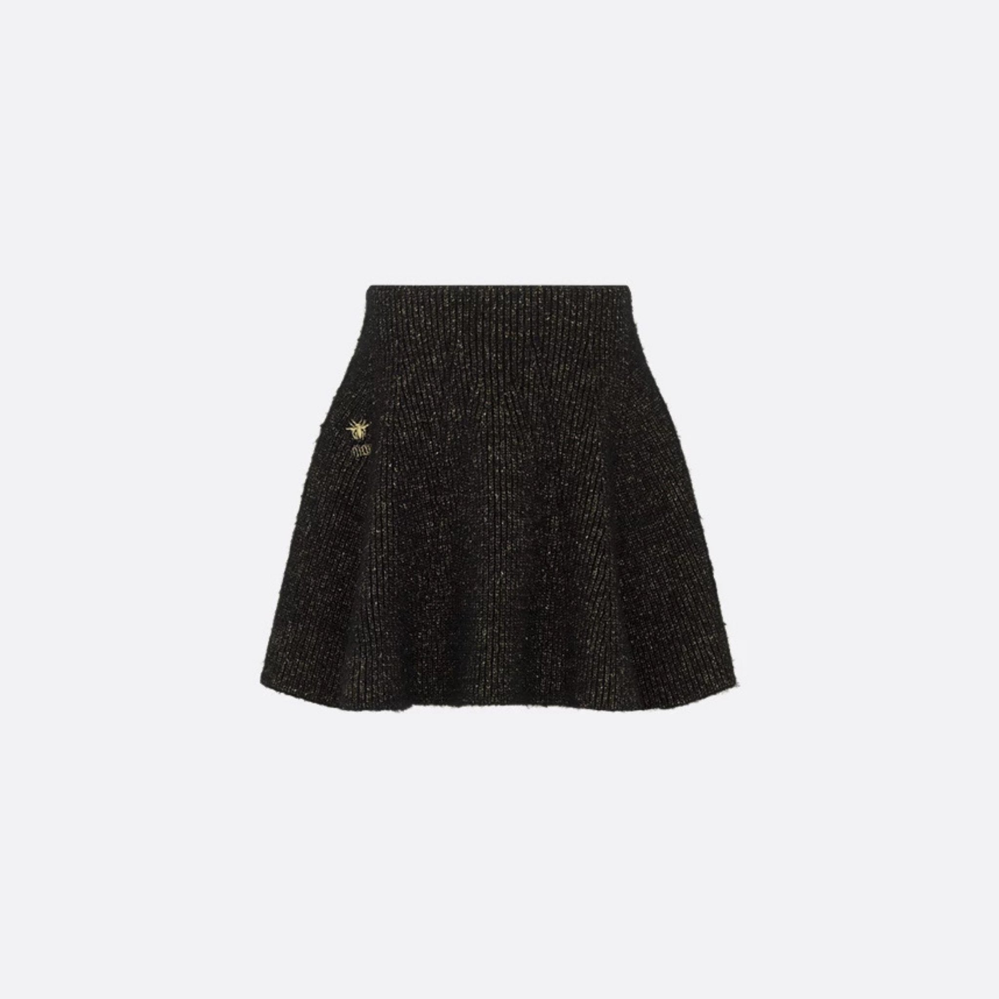 Dior Kids A Line Skirt Black And Gold Tone Wool Blend Knit, Front View