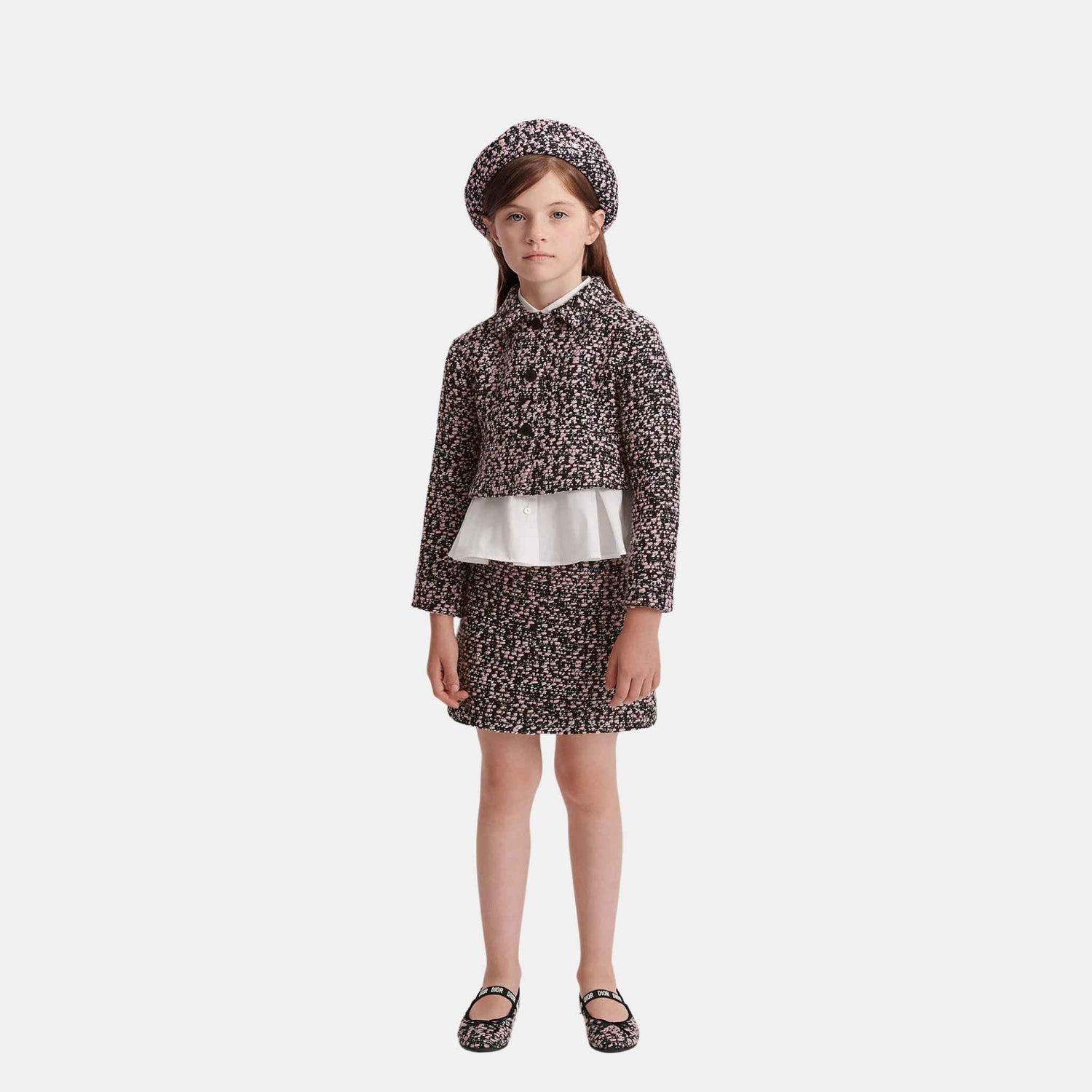 Dior Kids A-Line Skirt Black Pink And Silver Tone Tweed, Model, FullView