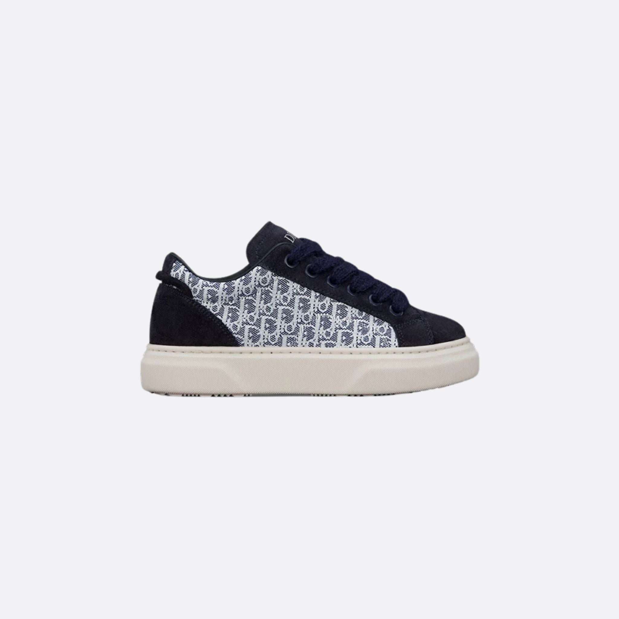 Dior Kids B33 Low Top Sneaker Dior Oblique Jacquard Suede, Navy Blue, Side