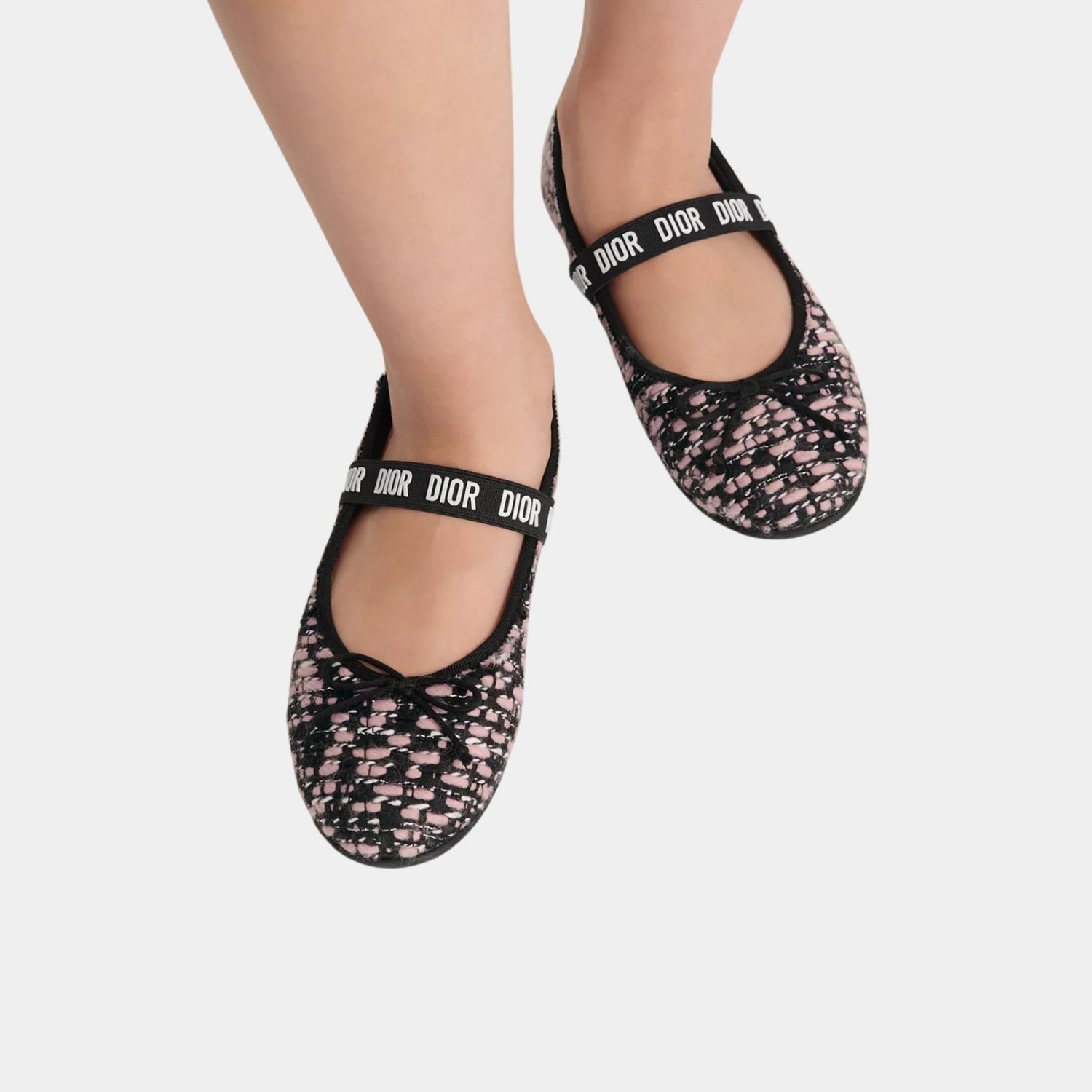 Dior Kids Ballet Flat Black Pink and Silver-Tone Tweed, Model