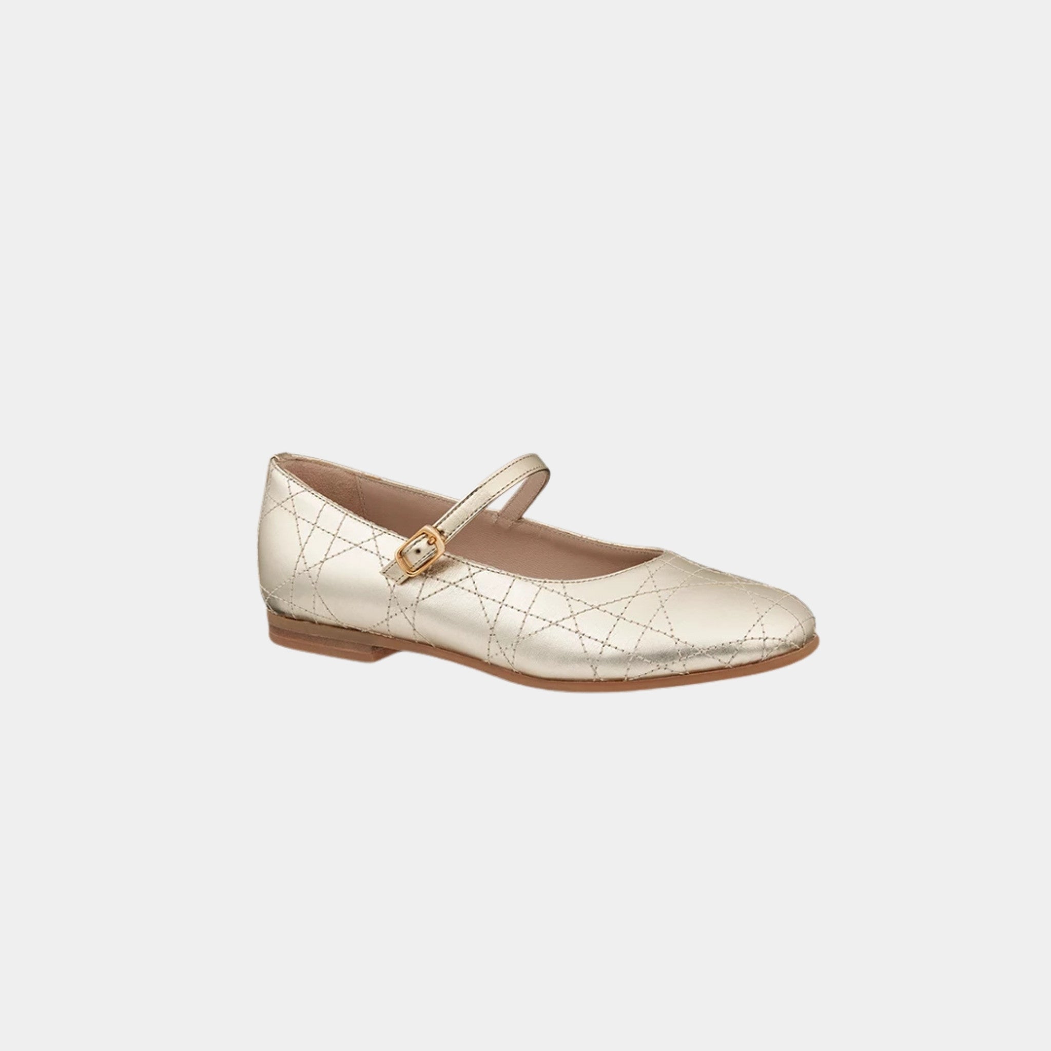 Dior Kids Ballet Flat Cannage Calfskin, Gold, Front