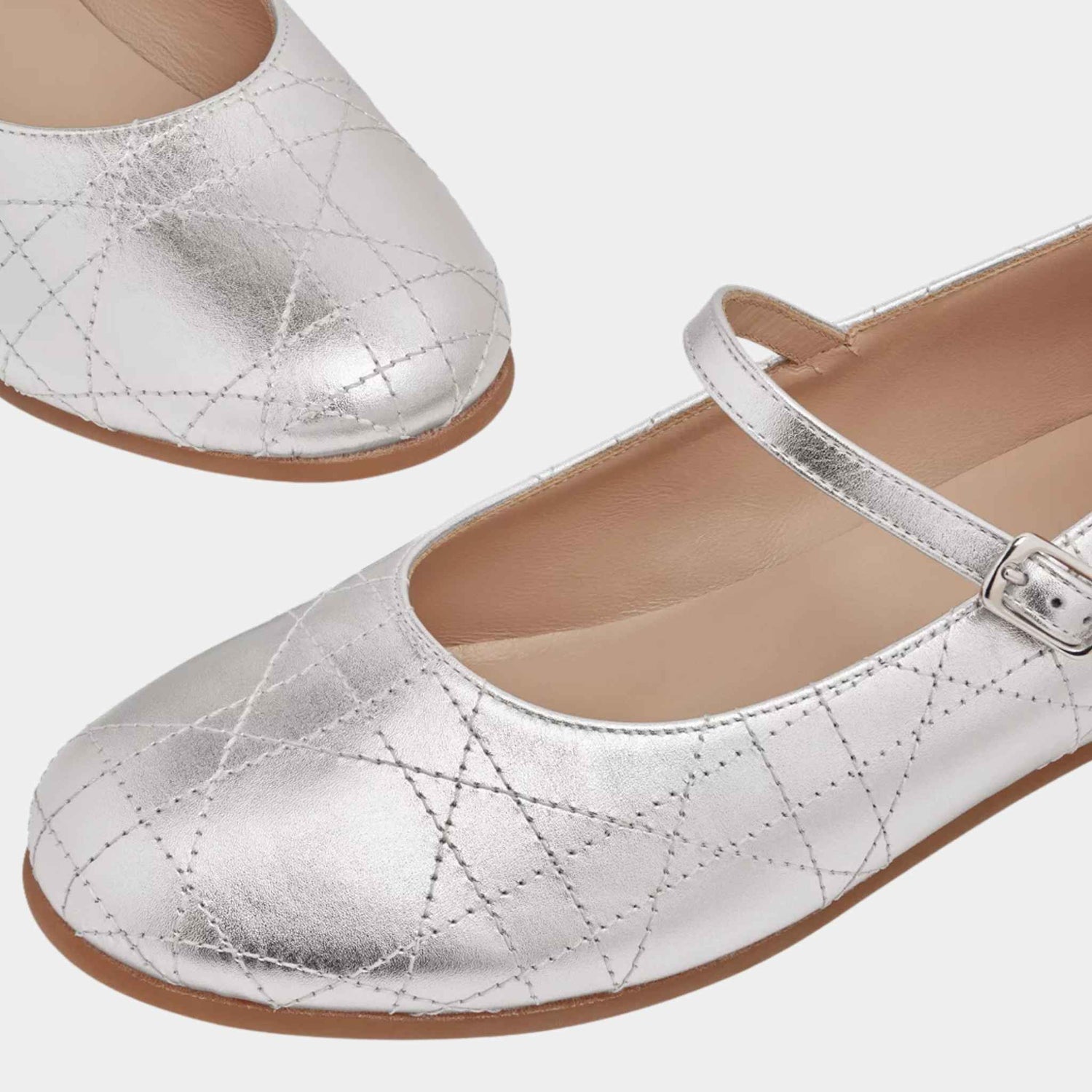 Dior Kids Ballet Flat Cannage Calfskin, Silver, Close