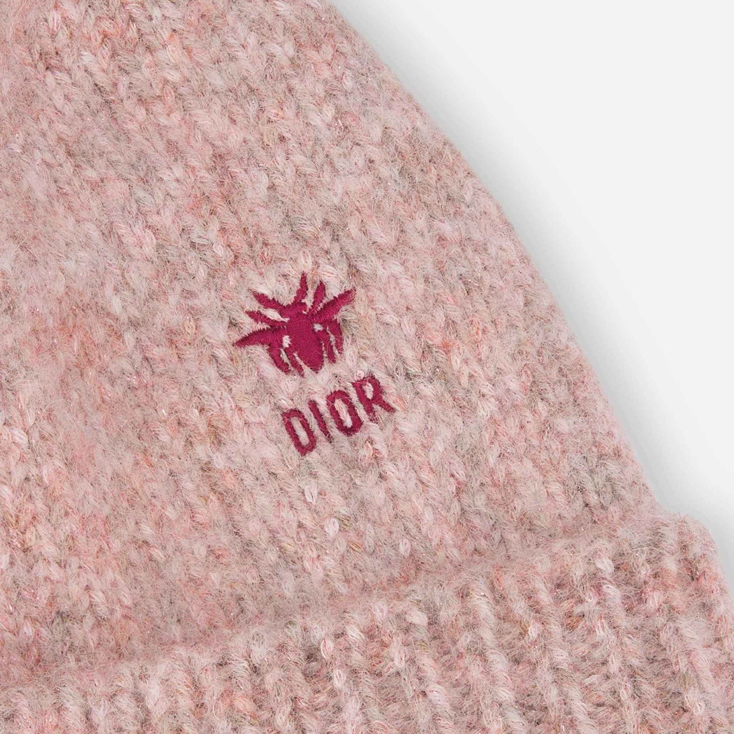 Dior Kids Beanie Antique Pink Gray Cotton Alpaca Wool Mouline Knit, Close View