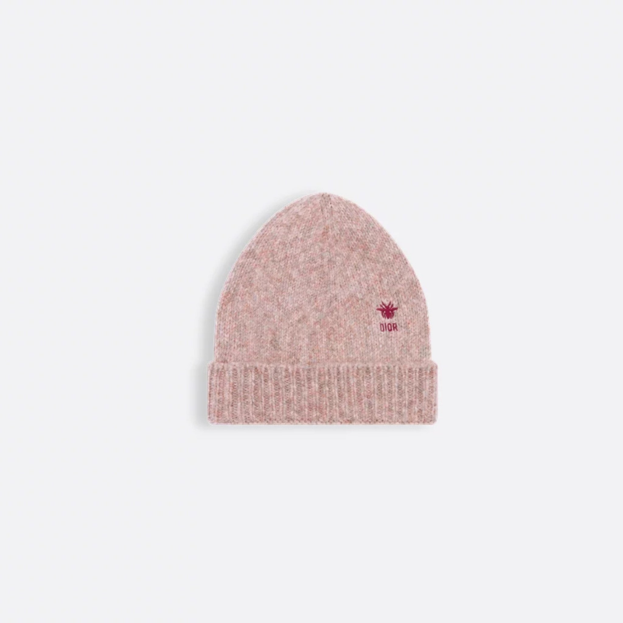 Dior Kids Beanie Antique Pink Gray Cotton Alpaca Wool Mouline Knit, Front View