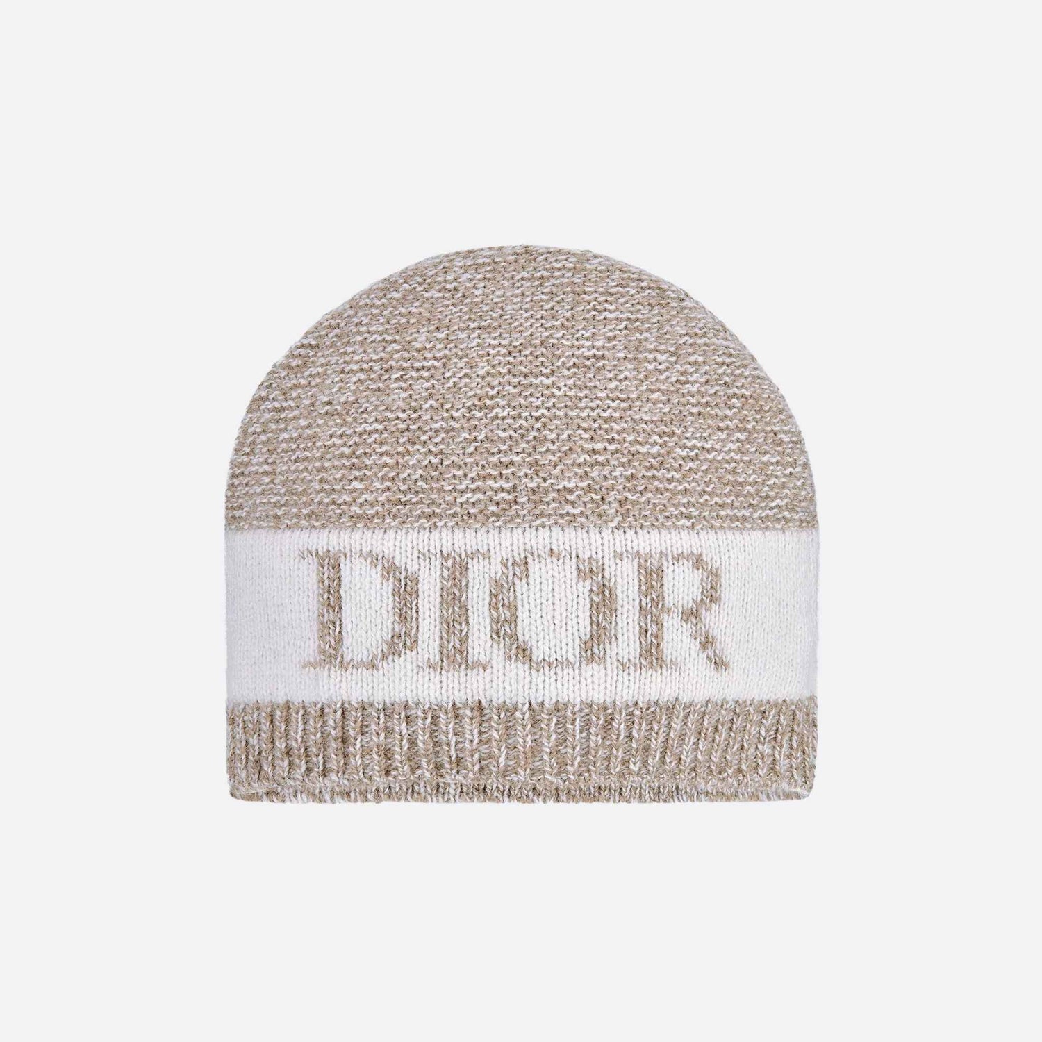 Dior Kids Beanie Heathered Beige and Ivory Wool and Cashmere-Blend Knit, Front