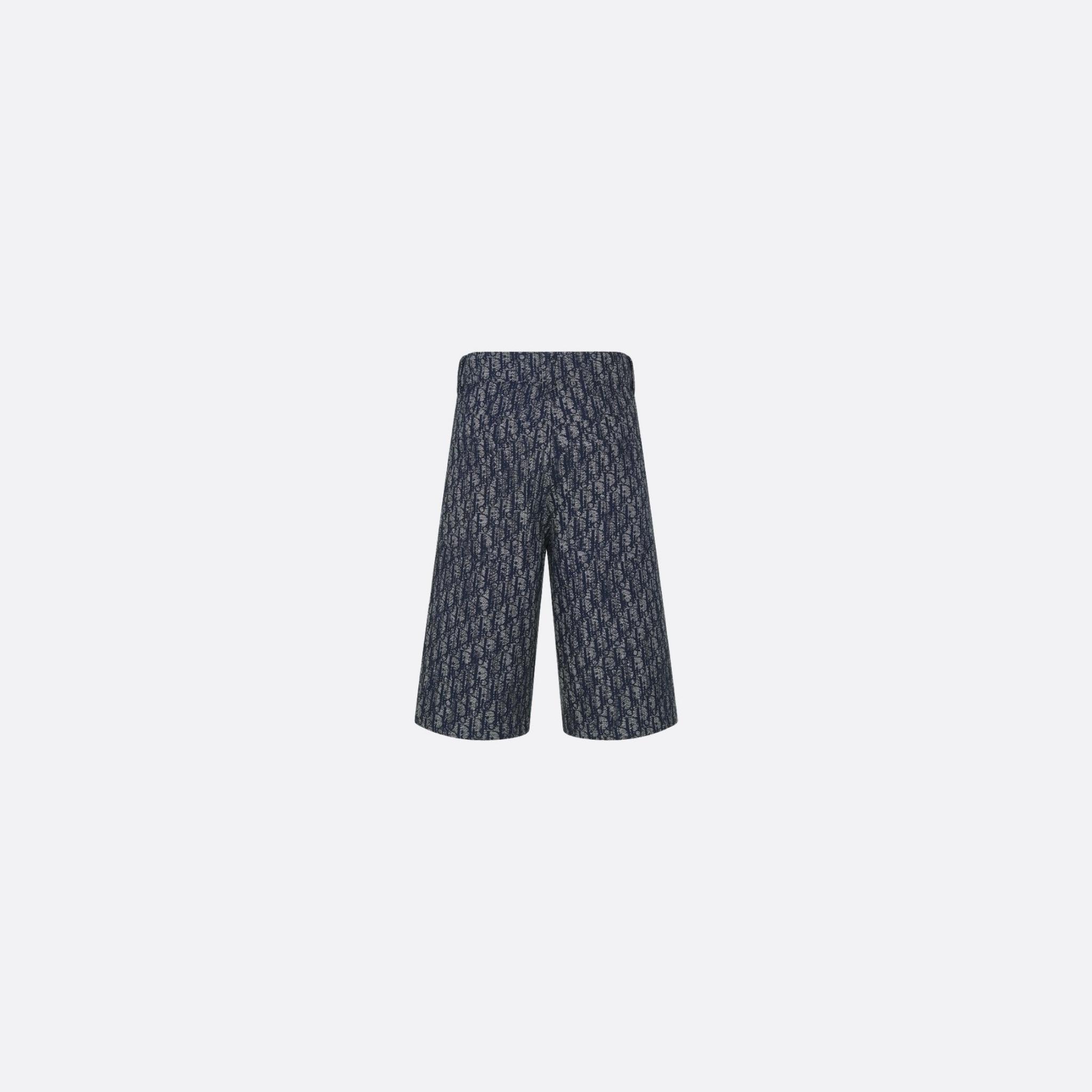 Dior Kids Bermuda Shorts Blue Dior Oblique Cotton Gabardine Jacquard Distressed Effect, Back