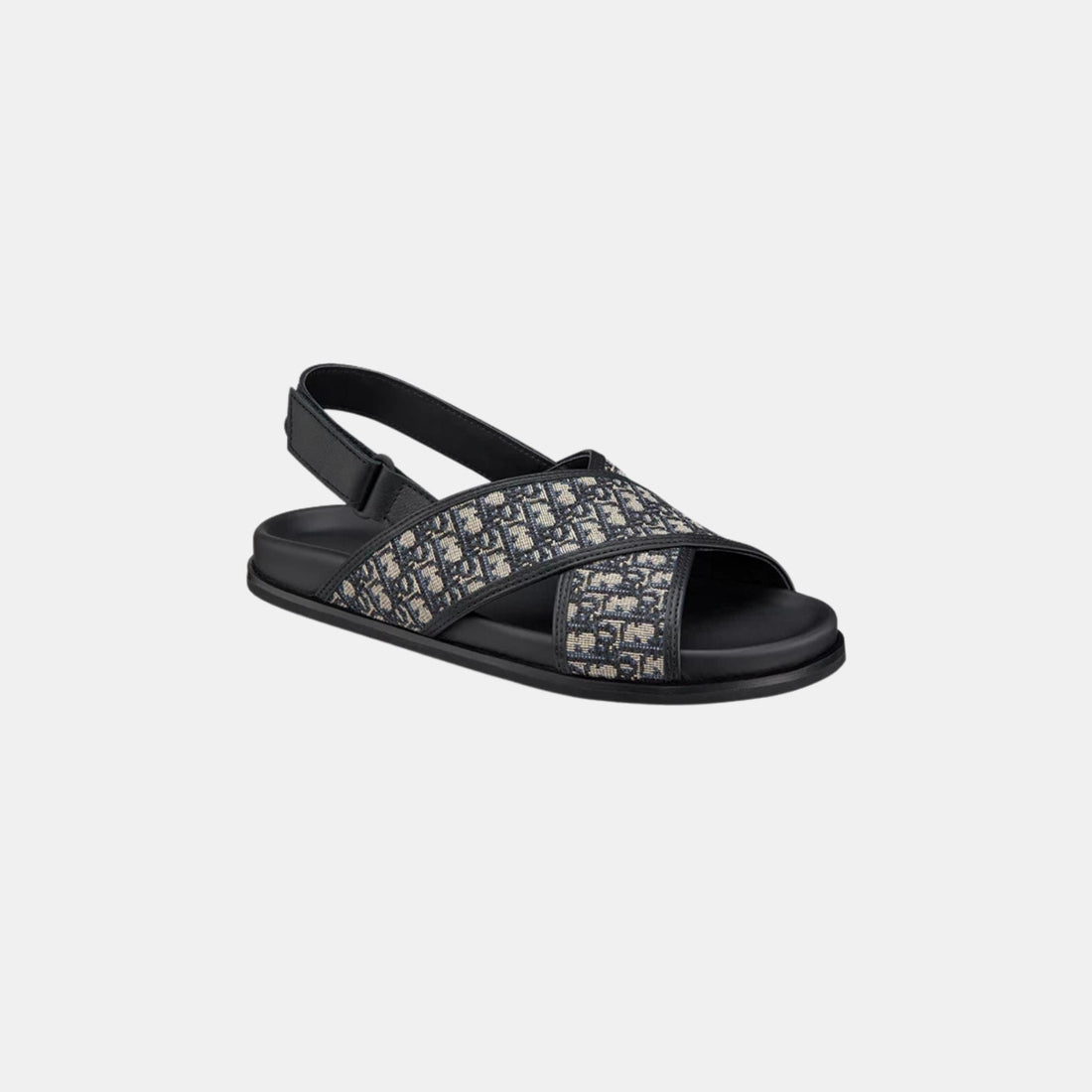 Dior Kids Black Calfskin and Oblique Fabric Sandals, Side, Top View