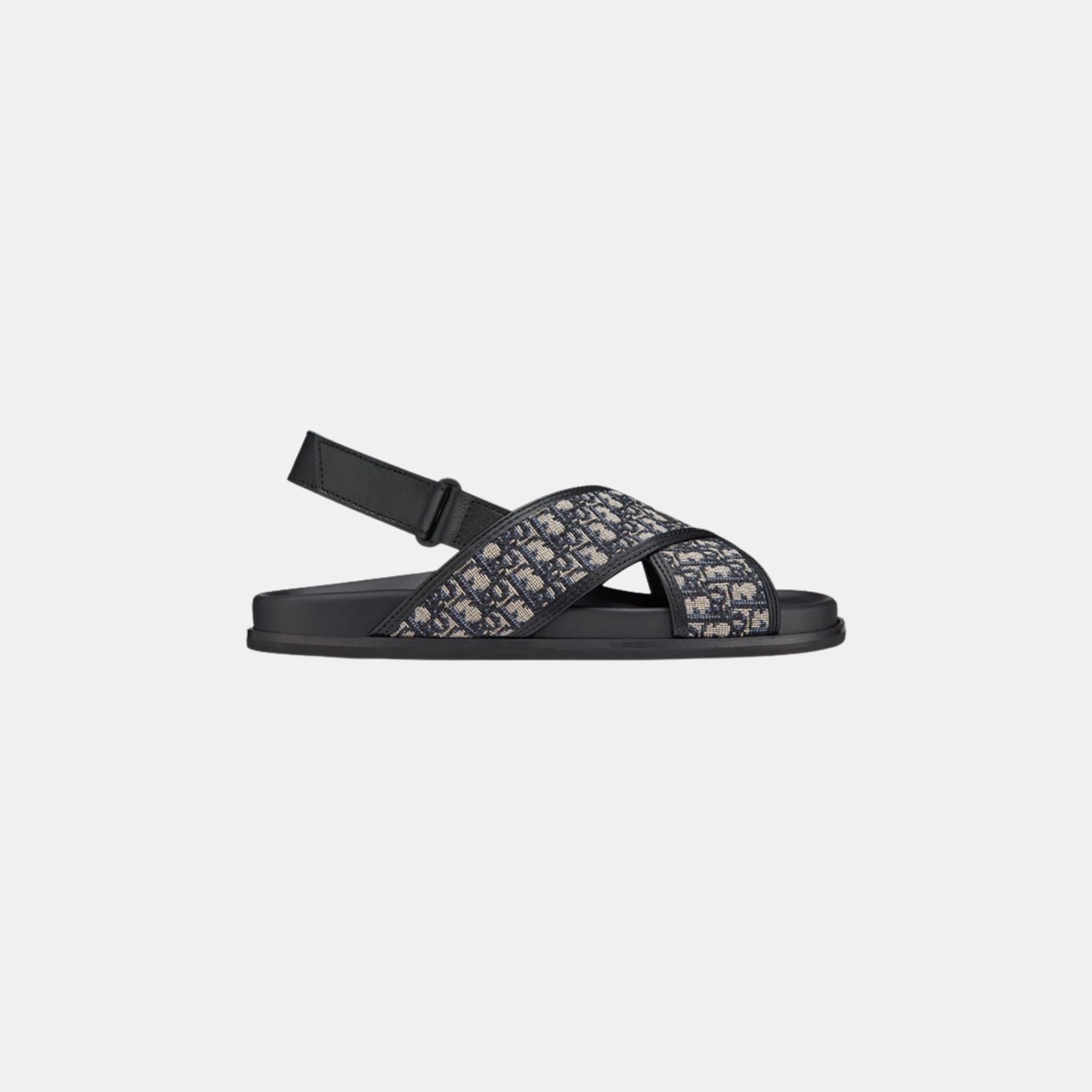 Dior Kids Black Calfskin and Oblique Fabric Sandals, Side View