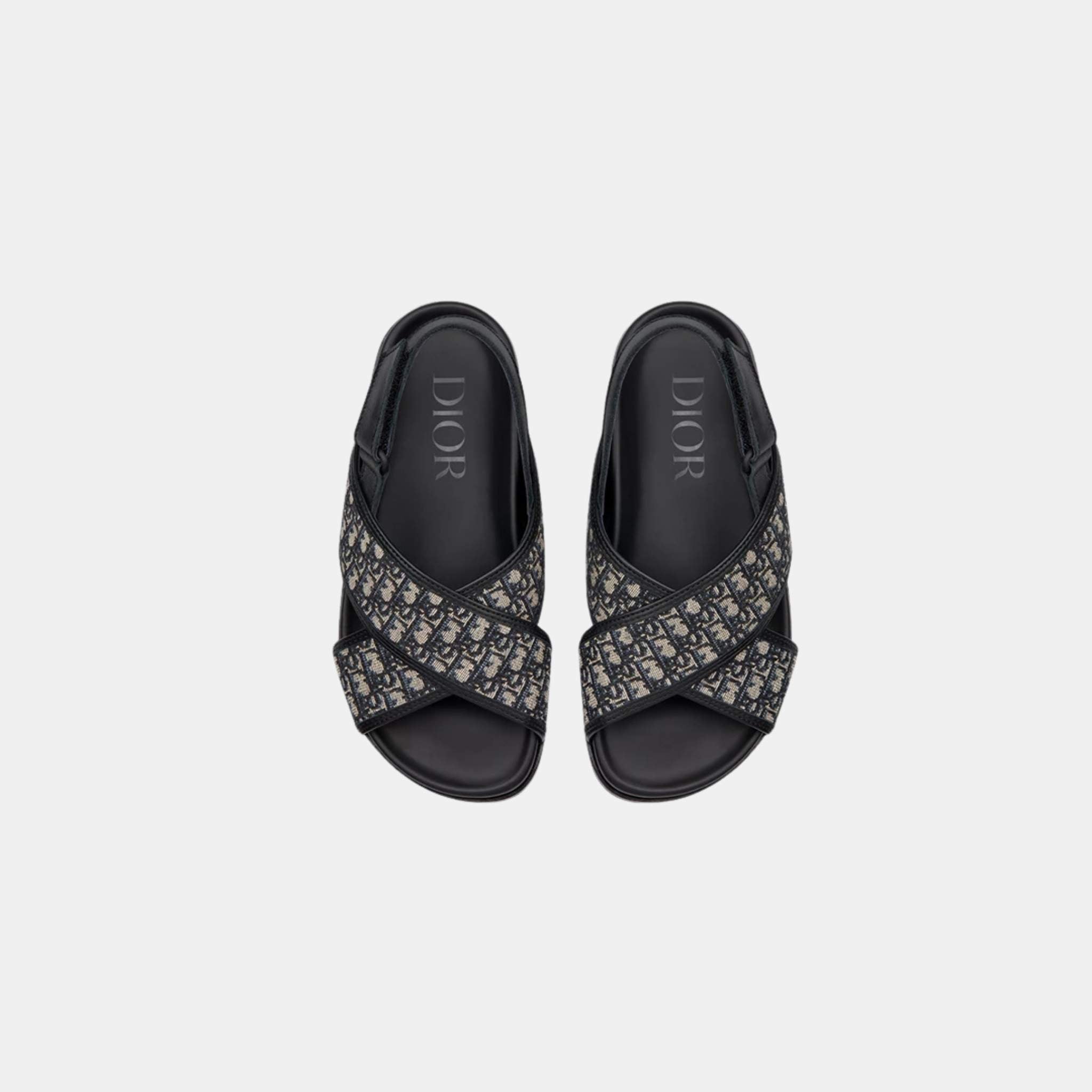 Dior Kids Black Calfskin and Oblique Fabric Sandals, Top View