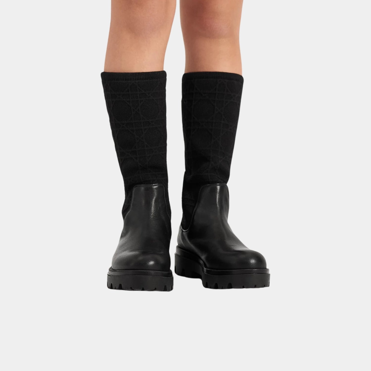 Dior Kids Boot Black Cannage Jacquard Knit and Calfskin, Model