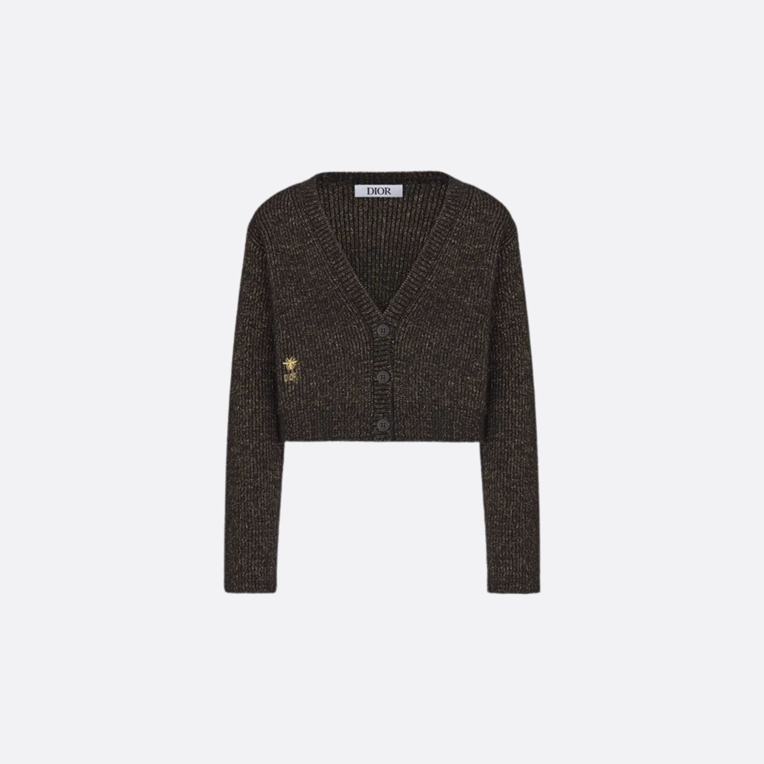 Dior Kids Cardigan Black and Gold Tone Wool Blend Knit, Front View