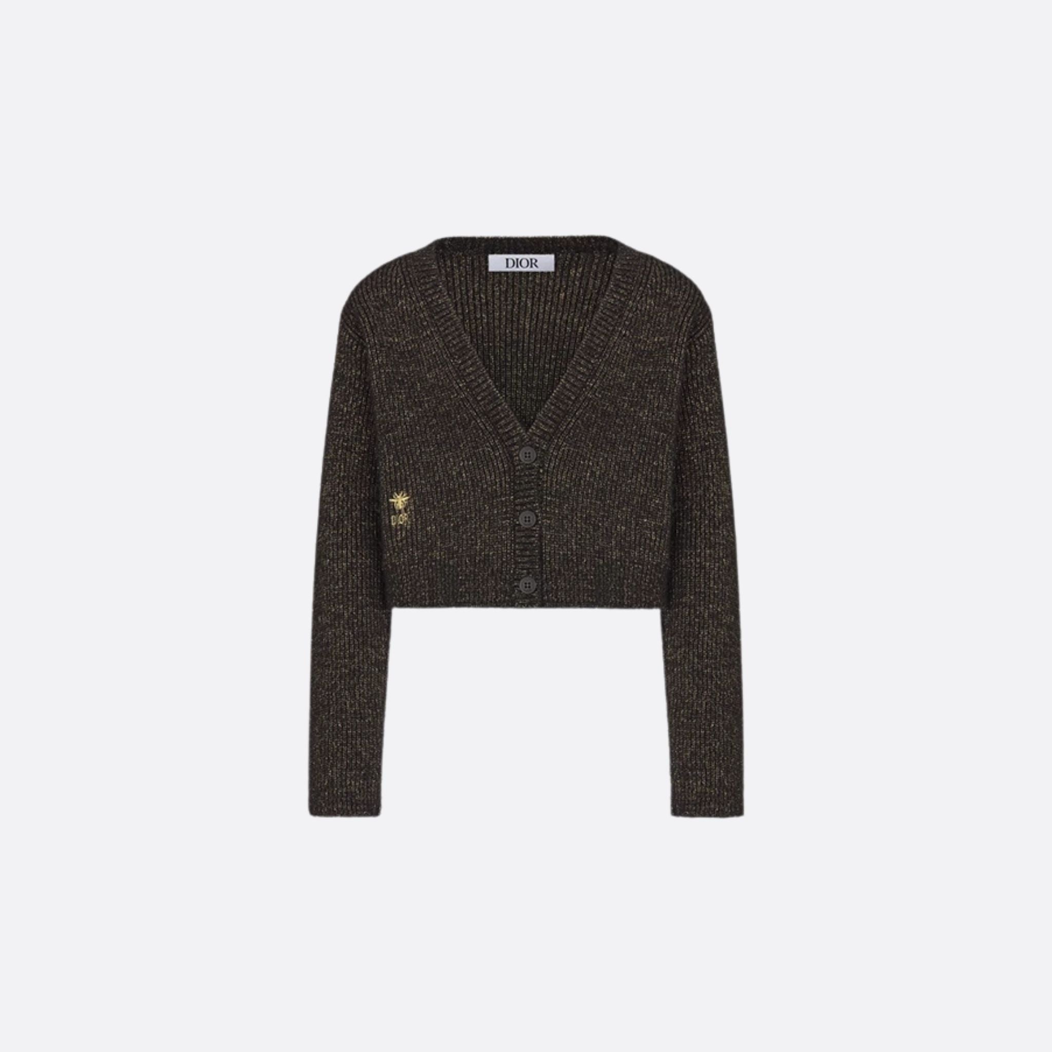 Dior Kids Cardigan Black and Gold Tone Wool Blend Knit, Front View