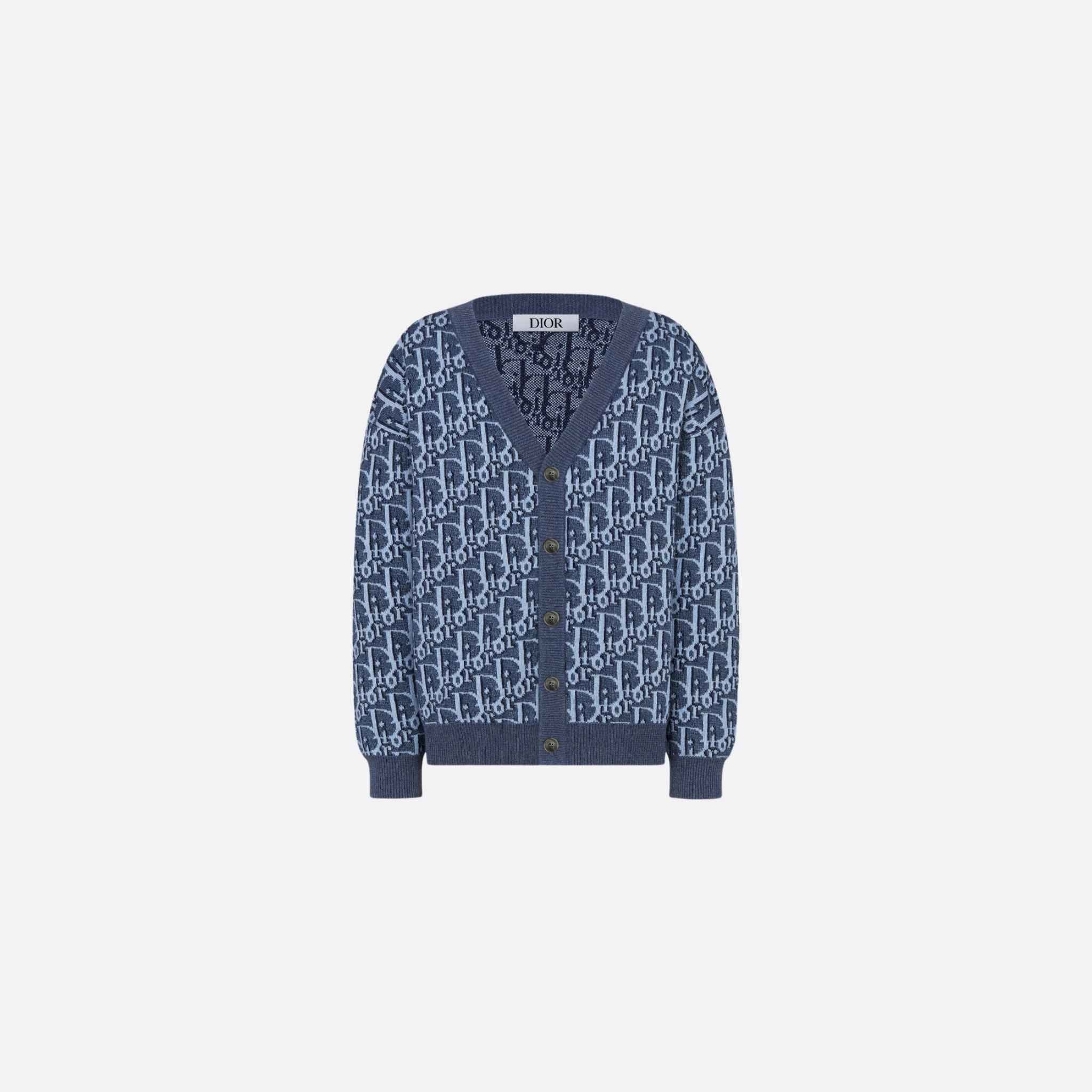 Dior Kids Cardigan Blue Dior Oblique Cotton Hemp Knit Jacquard, Front