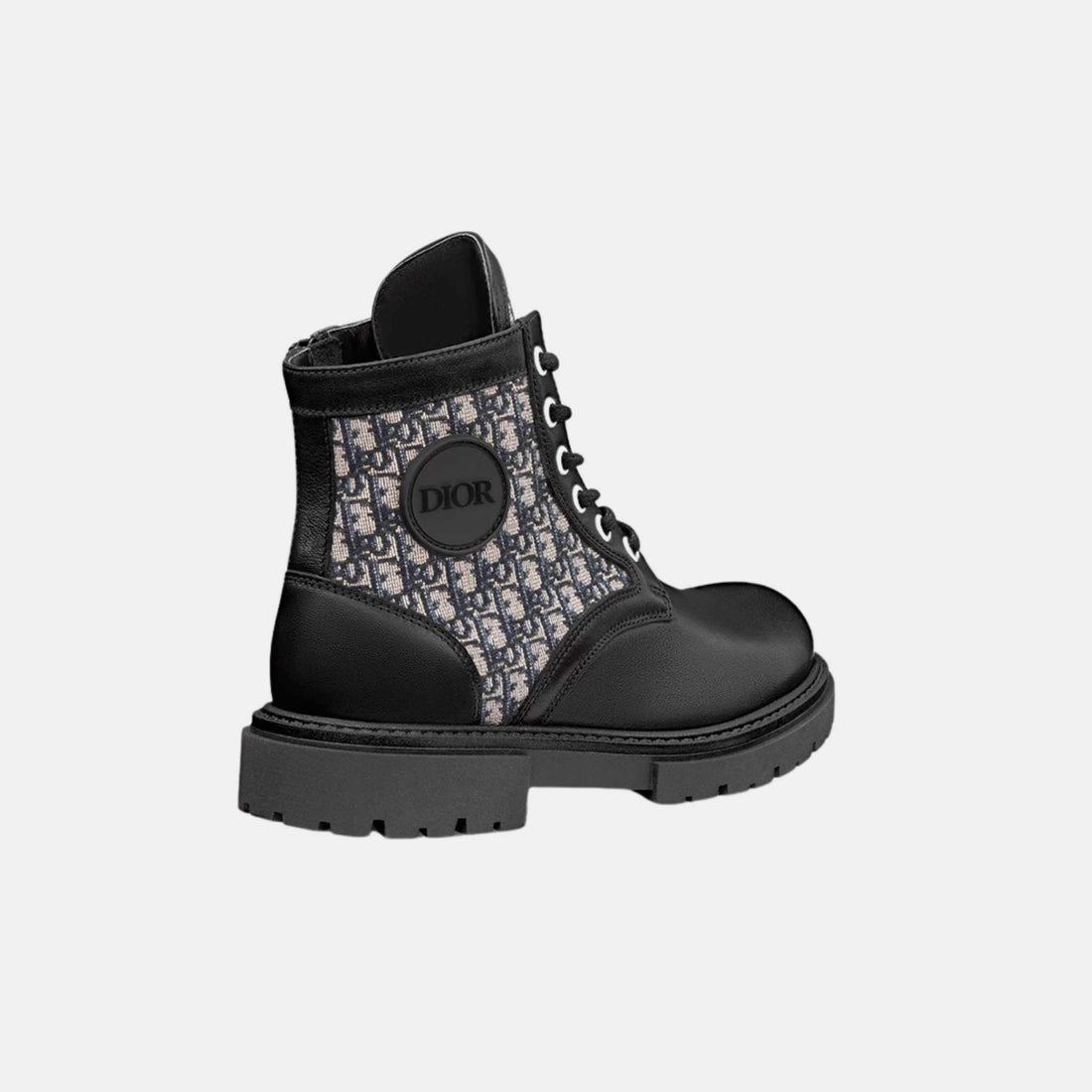 Dior Kids حذاء كاحل إكسبلورر باللون الأسود من جلد العجل وجاكار Oblique، من الخلف