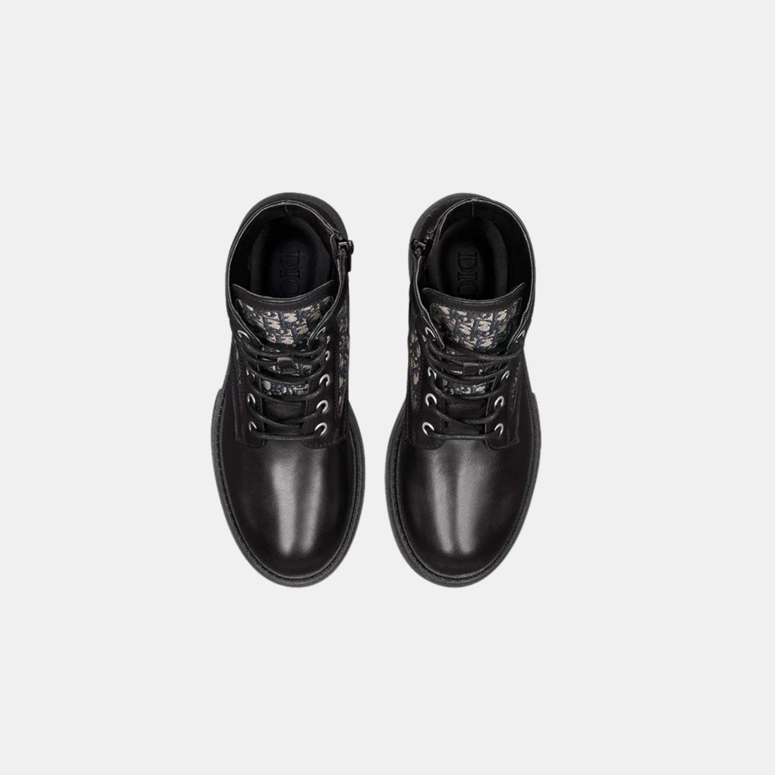 بوت كاحل Dior Kids Explorer باللون الأسود من جلد العجل وجاكار Oblique، منظر علوي