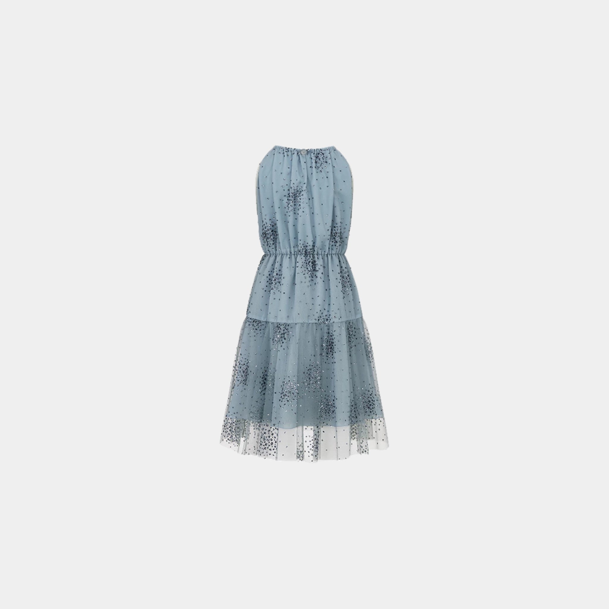 Dior Kids Flared Dress Glitter Tulle, Slate Blue, Back