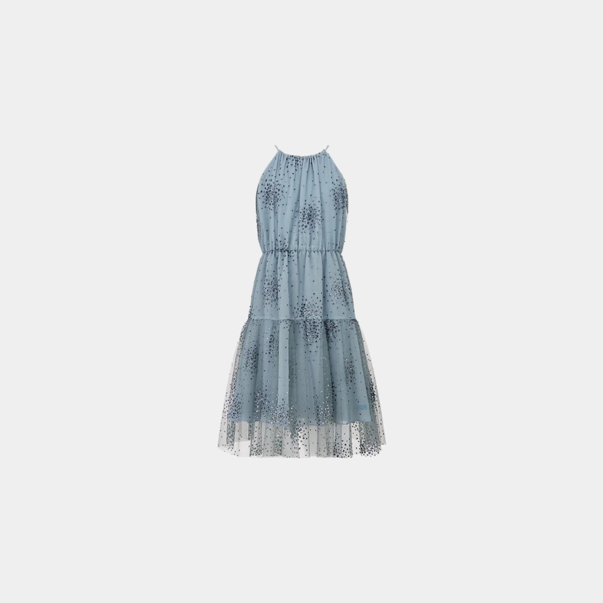 Dior Kids Flared Dress Glitter Tulle, Slate Blue, Front