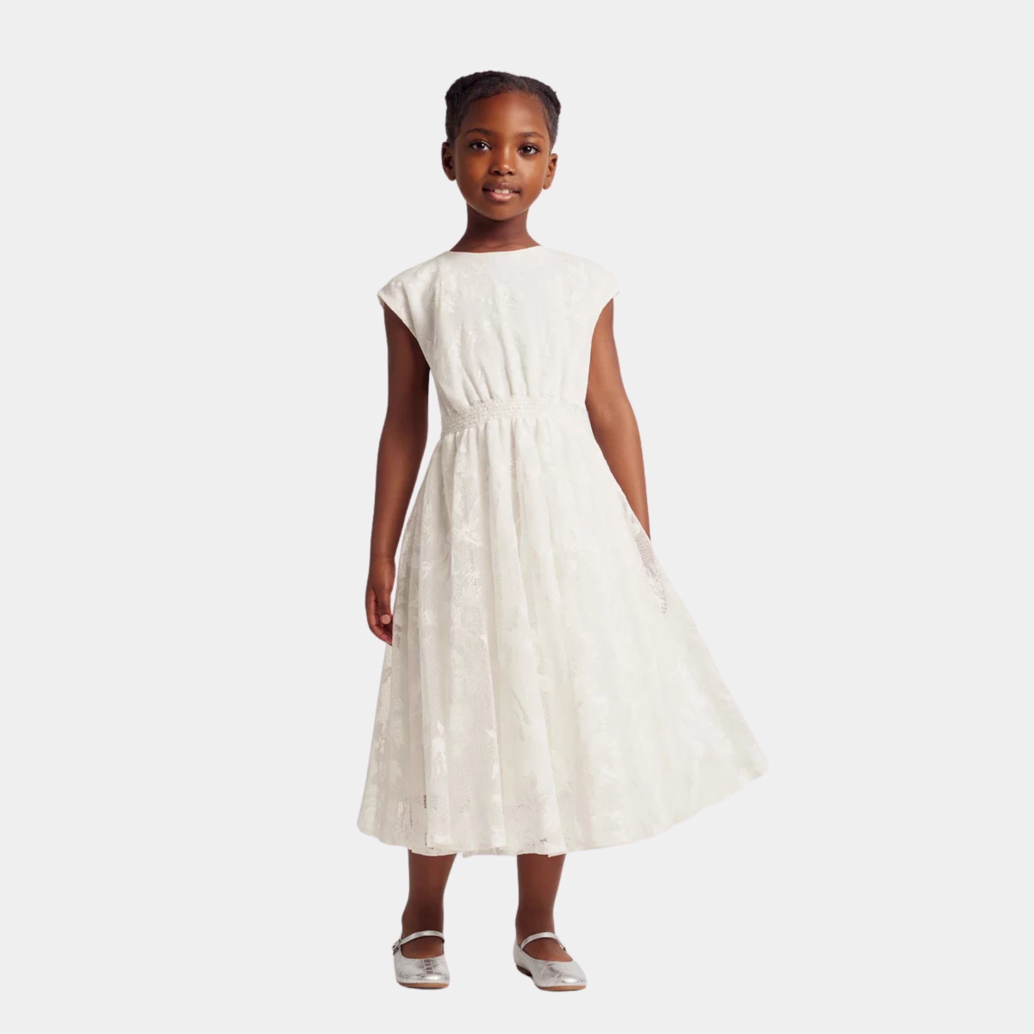 Dior Kids Flared Dress Ivory Toile de Jouy Tulle Jacquard, Model