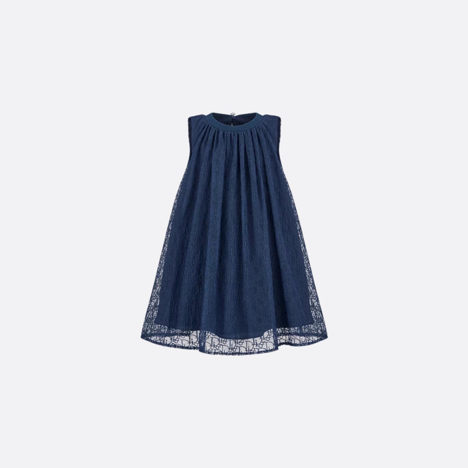 Dior Kids Flared Dress Navy Blue Embroidered Tulle with Dior Oblique Pearls Motif, Front