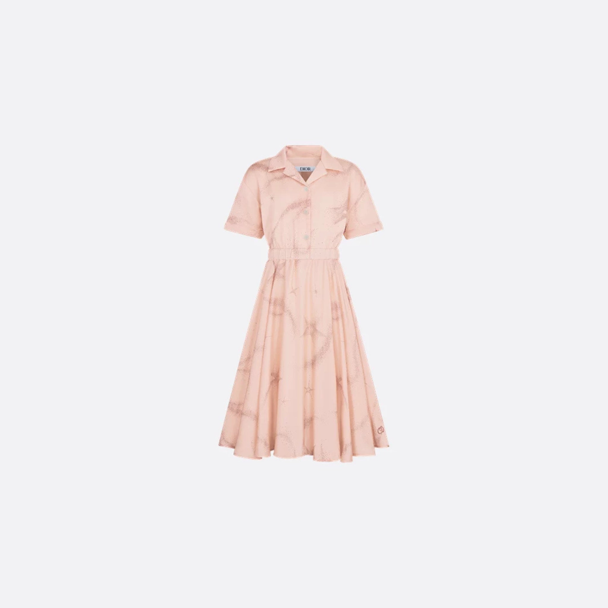 Dior Kids Flared Dress Pale Pink Satin-Finish Voile Constellation, Front View