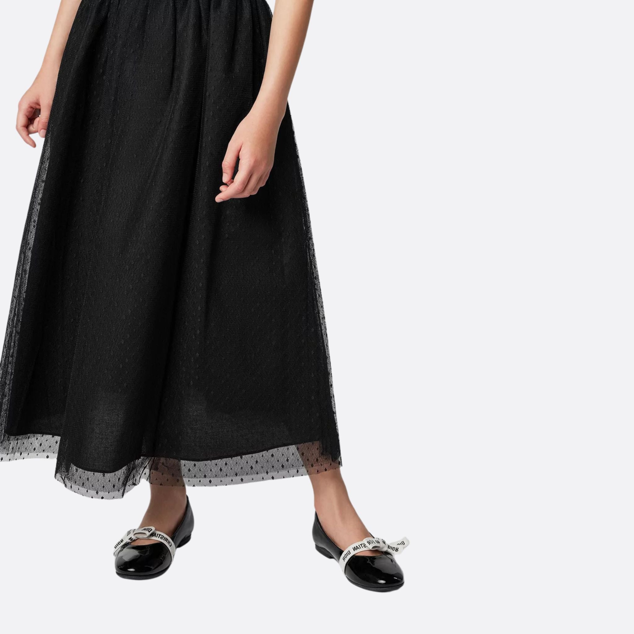 Dior Kids Long Skirt Black Plumetis Tulle, Model, Front View