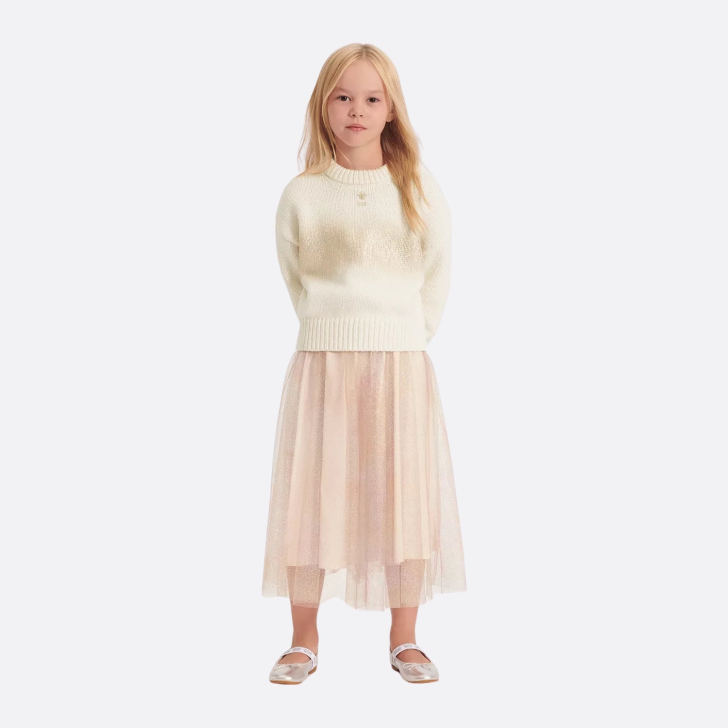 Dior Kids Long Skirt Metallic Multicolor Tulle, Model, Front