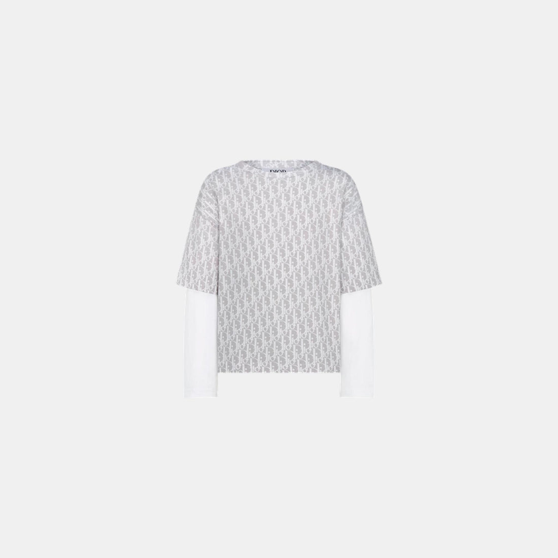 Dior Kids Long-Sleeved T-Shirt Gray & Beige Oblique Cotton Jersey, Front
