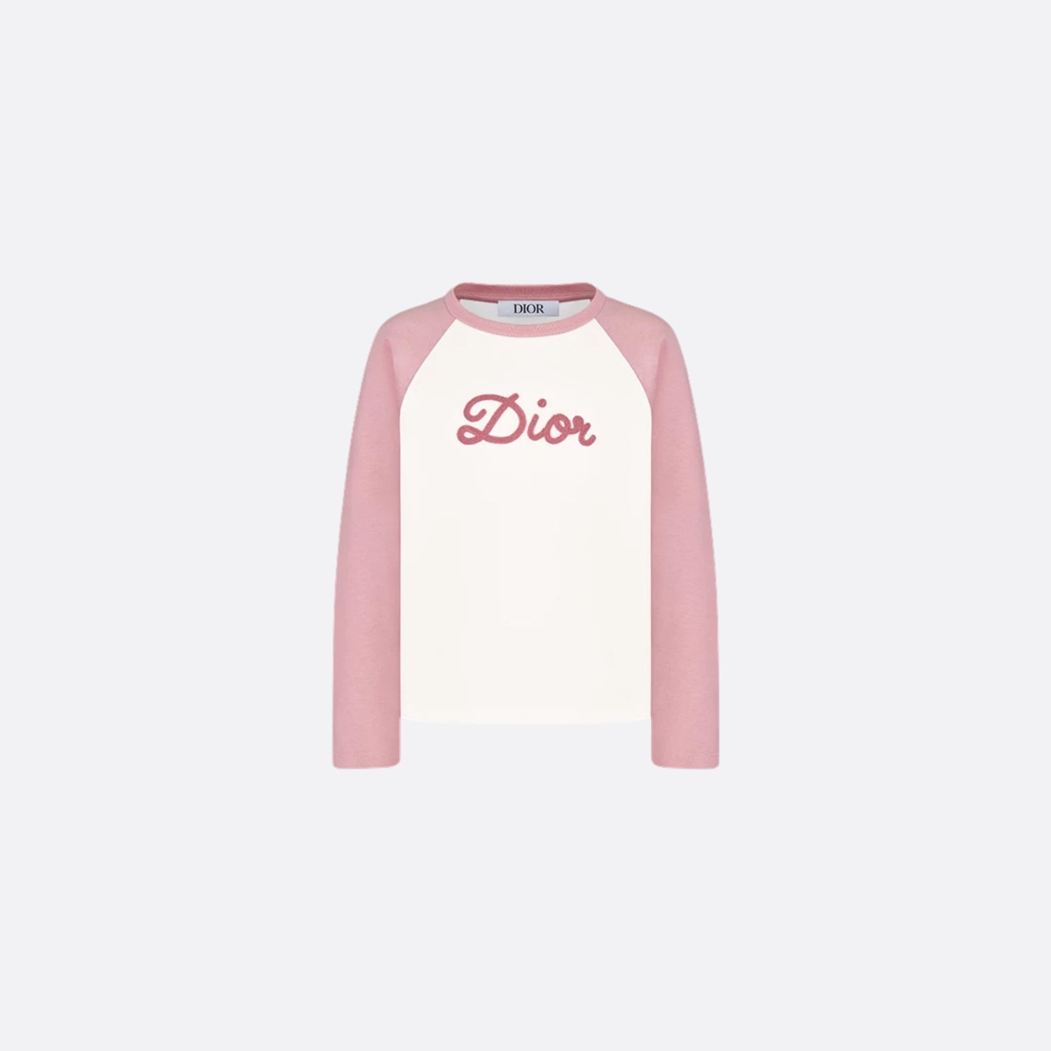 Dior Kids Long-Sleeved T-Shirt Ivory Cotton Jersey, Antique Pink, Front