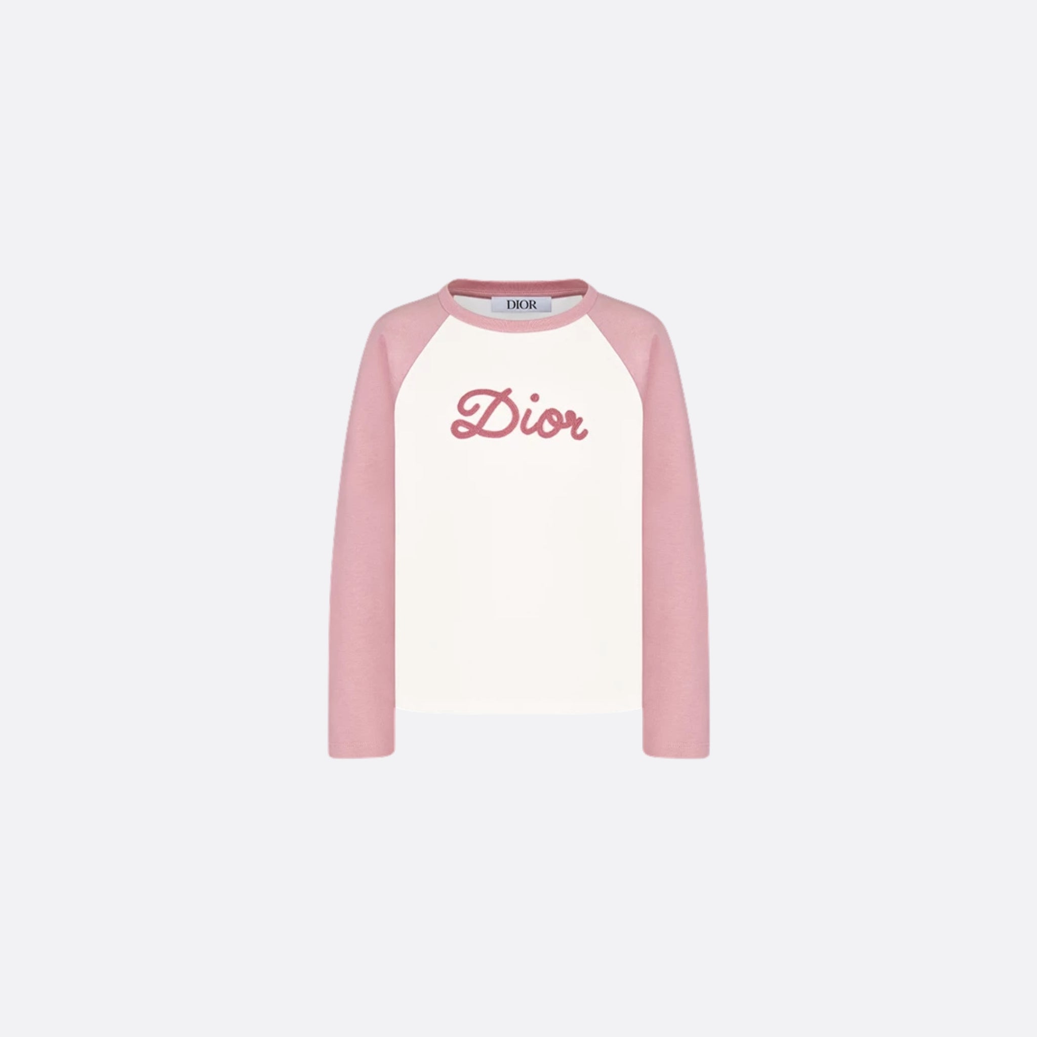 Dior Kids Long-Sleeved T-Shirt Ivory Cotton Jersey, Antique Pink, Front