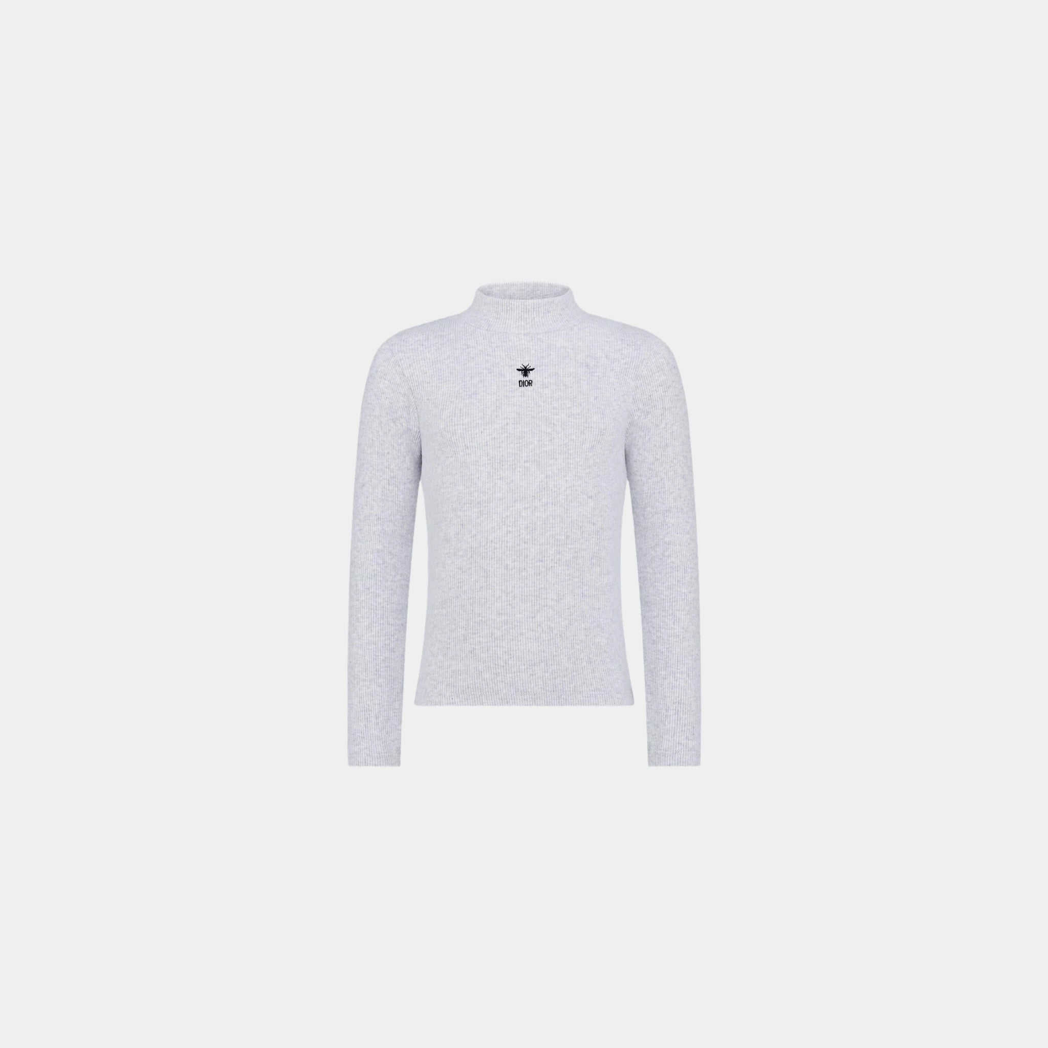 Dior Kids Long Sleeved T Shirt Ribbed Cotton Jersey, Grey, Front