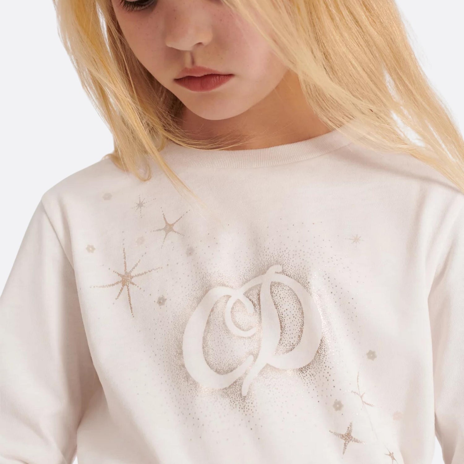 Dior Kids Long Sleeved T-Shirt Vanilla White Cotton Jersey, Close View