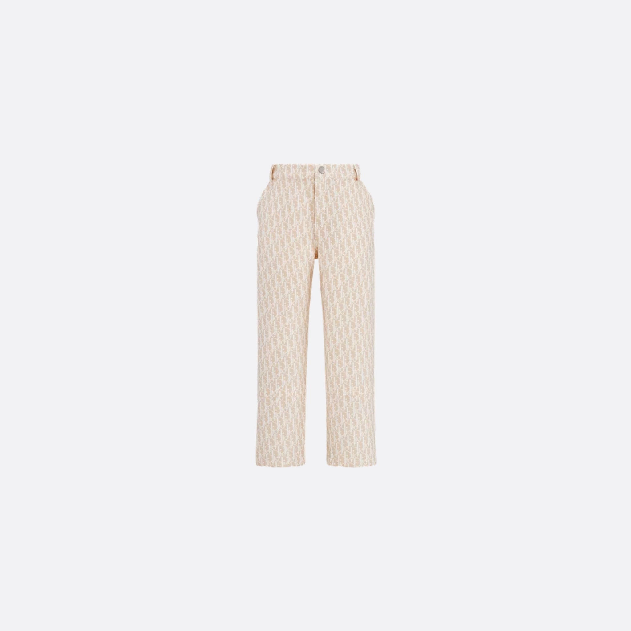 Dior Kids Pants Beige Basket Weave Cotton Ivory Dior Oblique Motif, Front