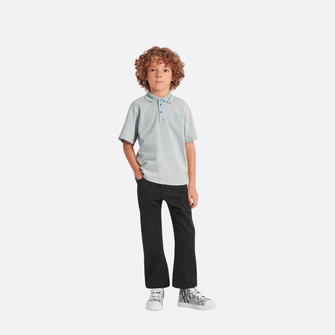 Dior Kids Polo Shirt Gray-Blue Cotton Jersey, Model